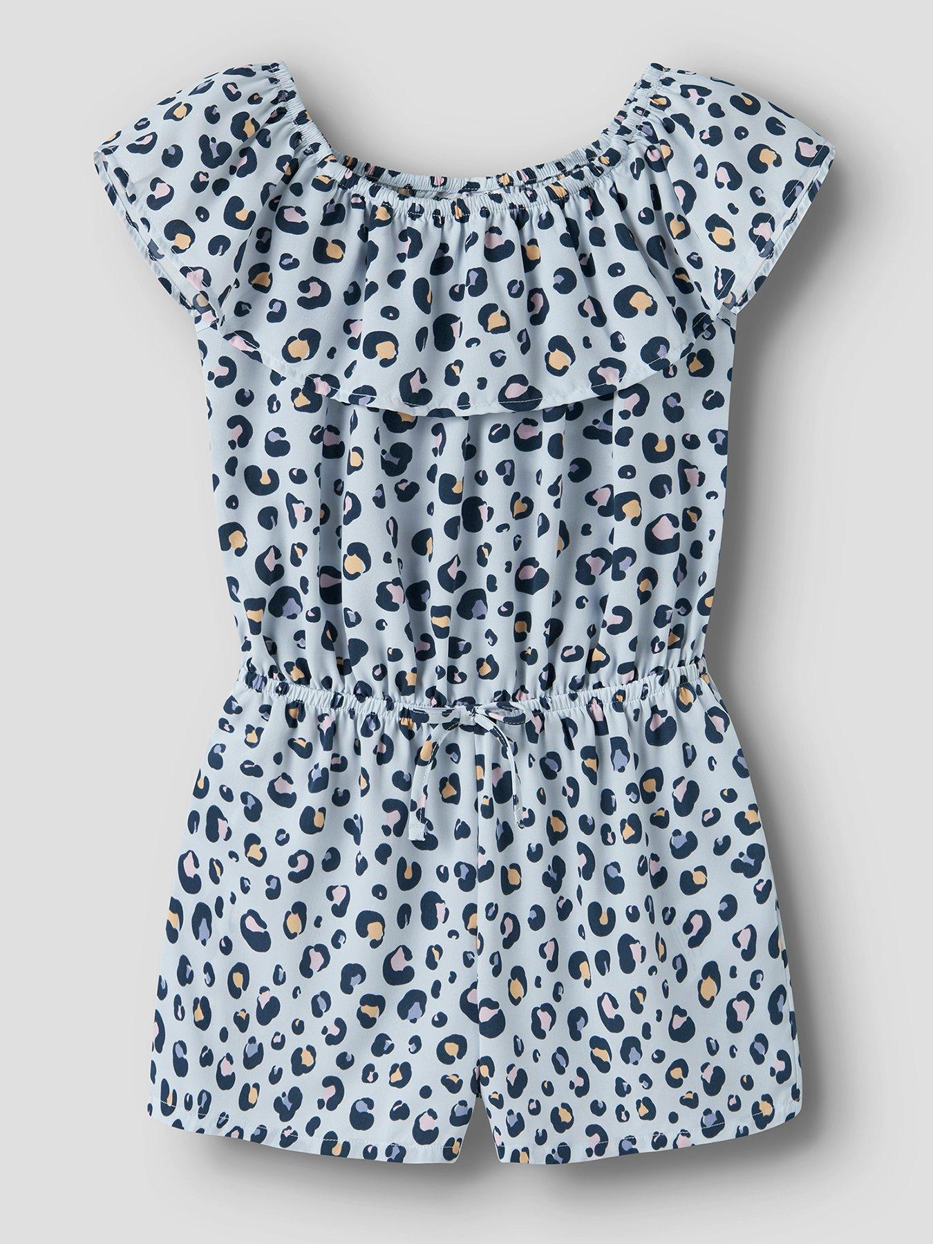 Name It Girls Leopard Print Woven Playsuit - Light Blue