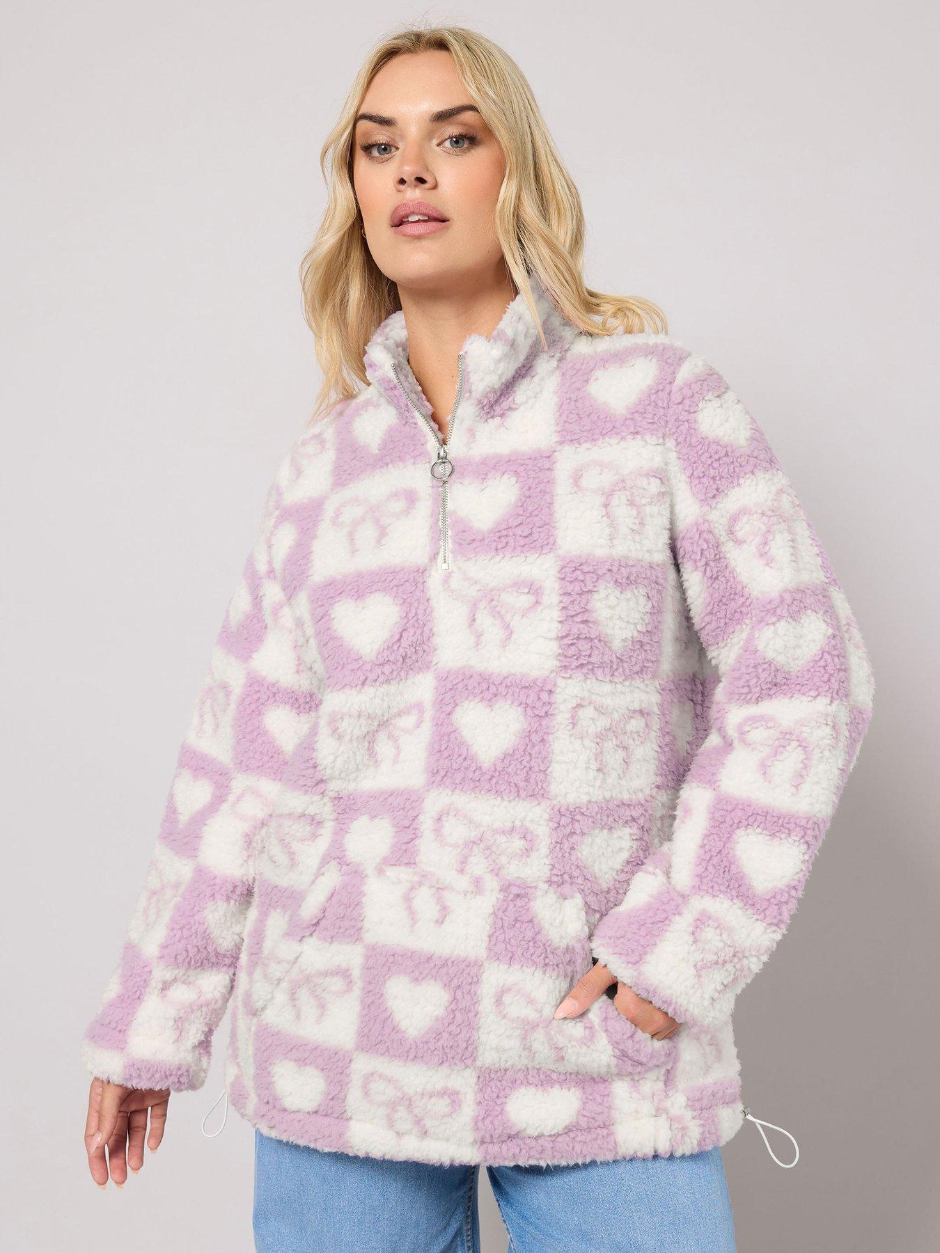 Yours Curve Sherpa Borg Half Zip Fleece - Pink