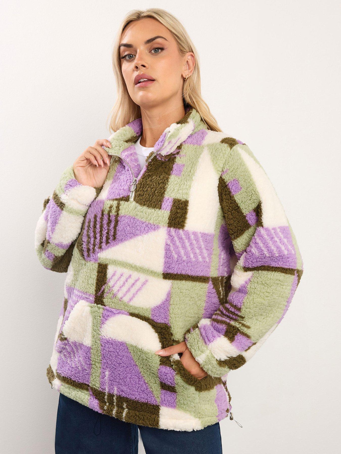 Yours Curve Sherpa Borg Fleece - Green/Lilac