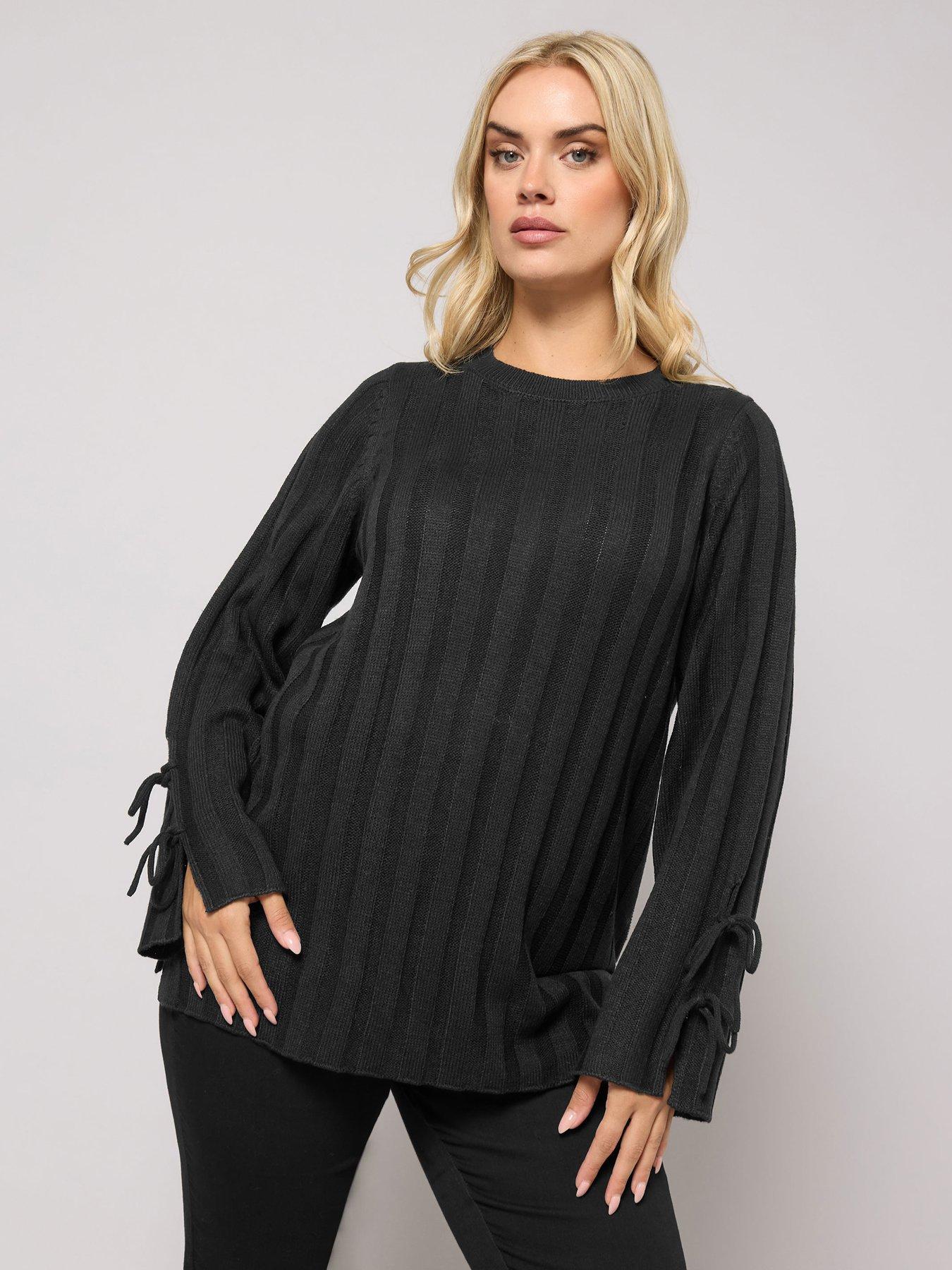  image of yours-curve-tie-up-sleeve-jumper-black
