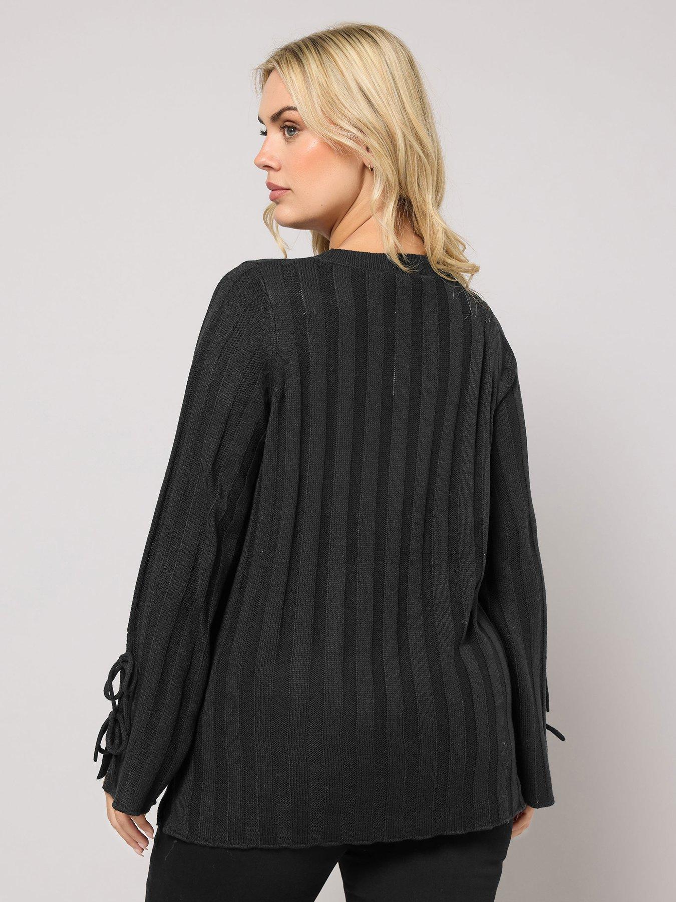  image of yours-curve-tie-up-sleeve-jumper-black