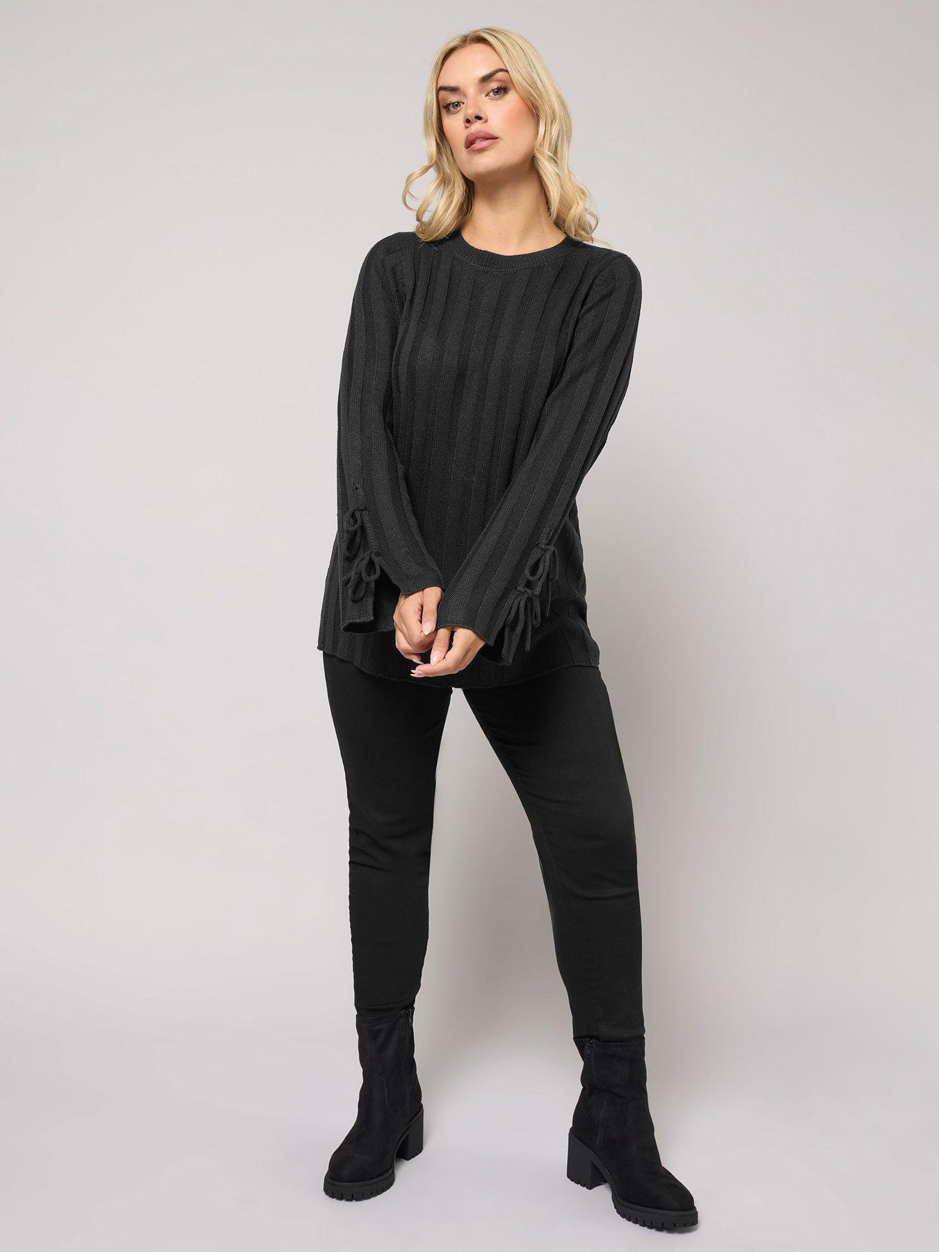  image of yours-curve-tie-up-sleeve-jumper-black