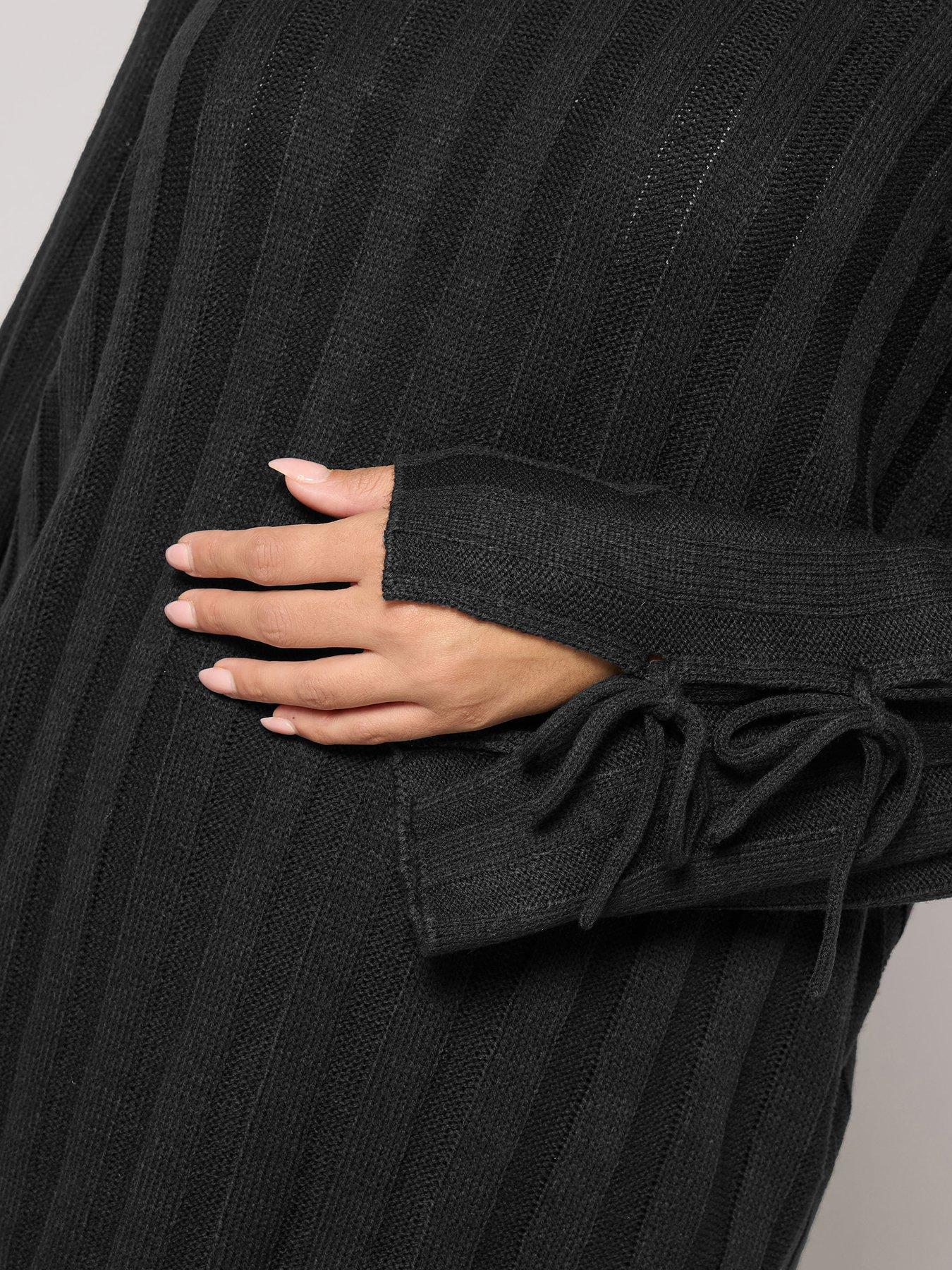  image of yours-curve-tie-up-sleeve-jumper-black