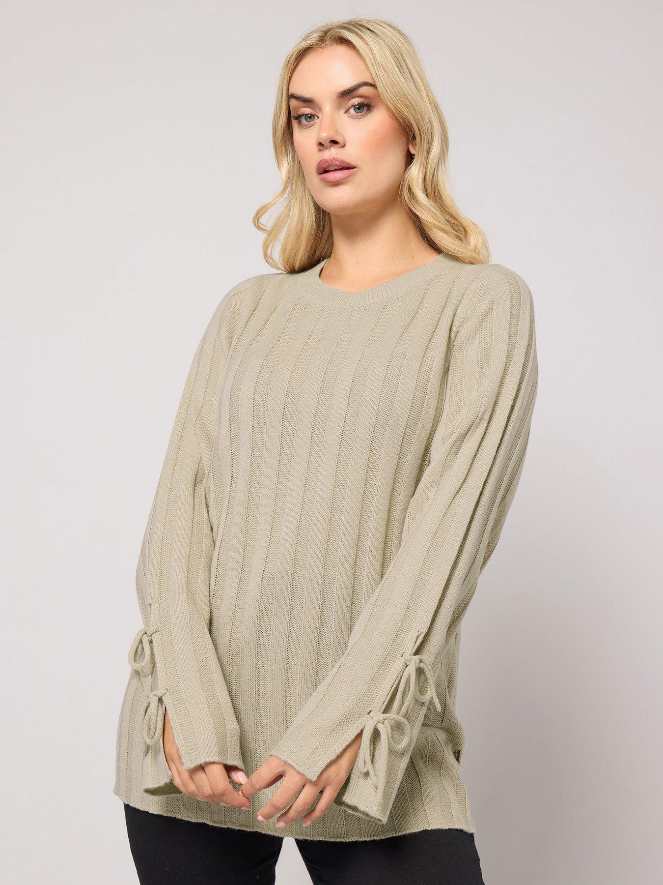 Yours Curve Tie Up Sleeve Jumper - Brown