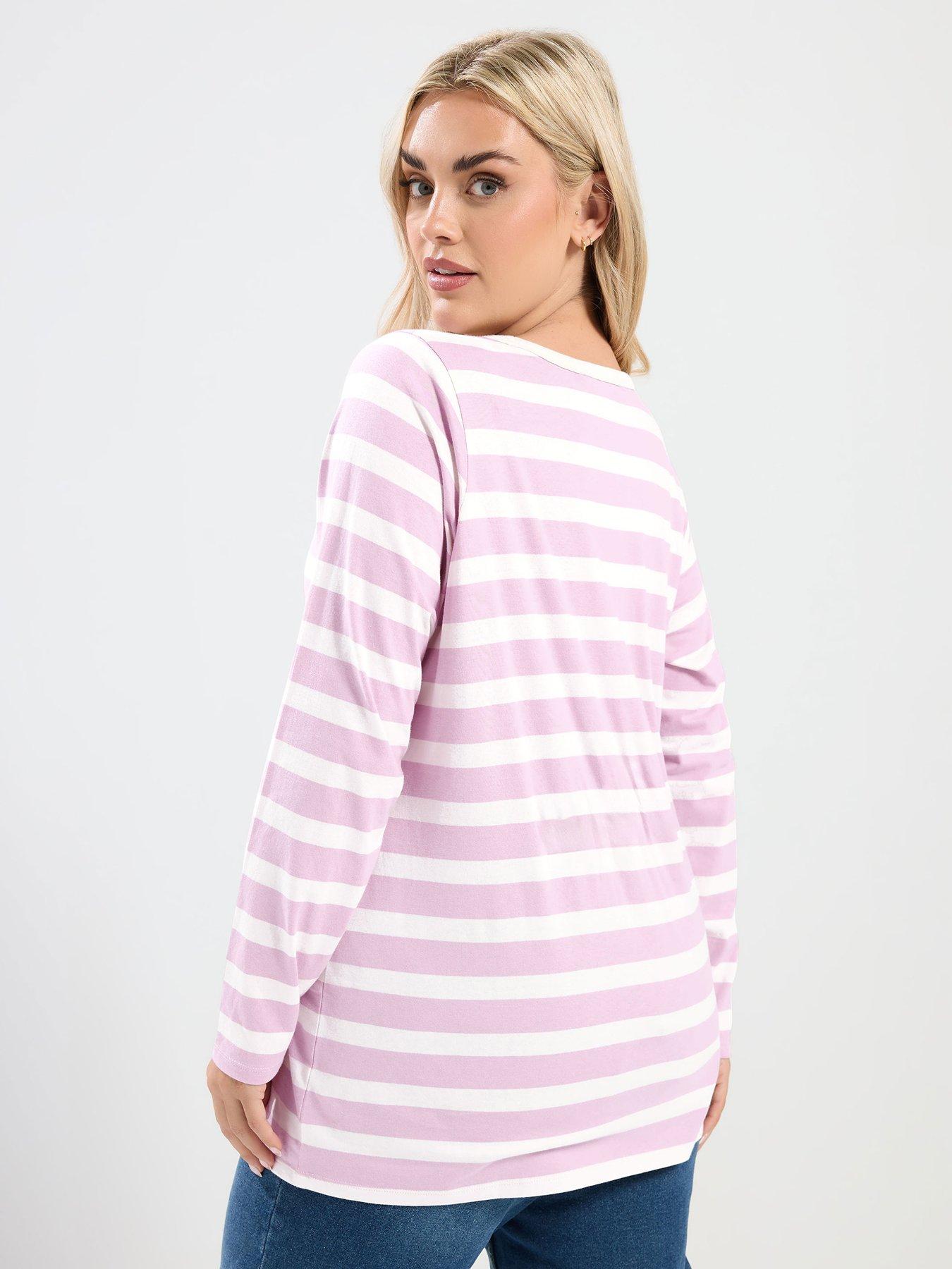 stillFront image of yours-curve-long-sleeve-stripe-t-shirt-pink