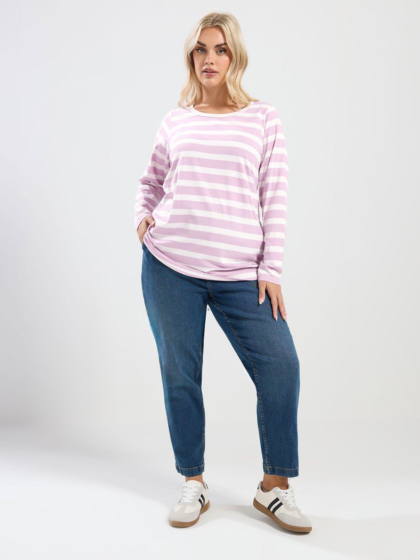  image of yours-curve-long-sleeve-stripe-t-shirt-pink
