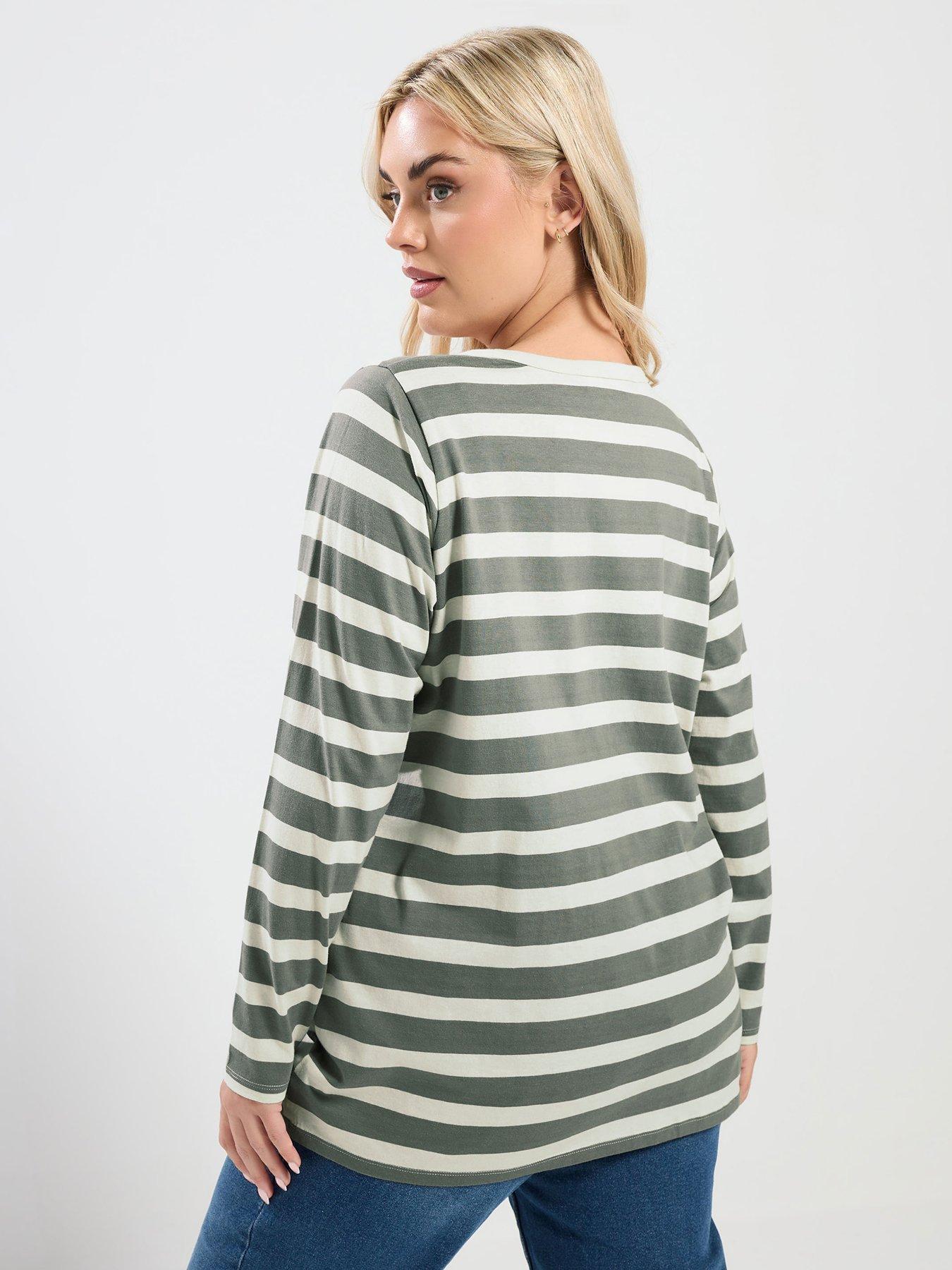  image of yours-curve-long-sleeve-stripe-t-shirt-green