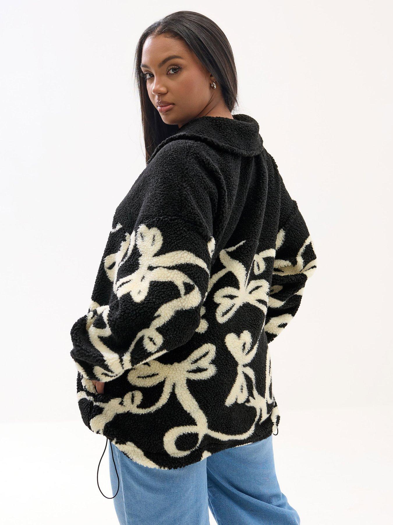 Image 2 of 4 of Yours Curve Borg Half Ribbon Fleece - Black