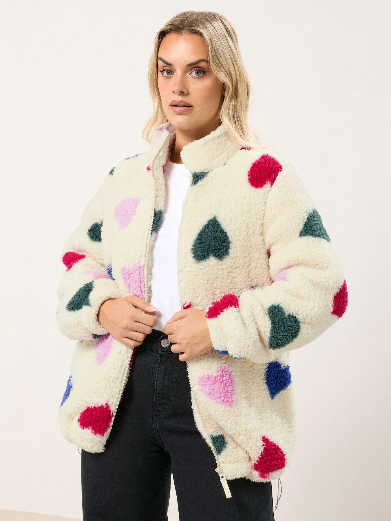 Image 1 of 4 of Yours Curve Colourful Hearts Sherpa Fleece - Natural