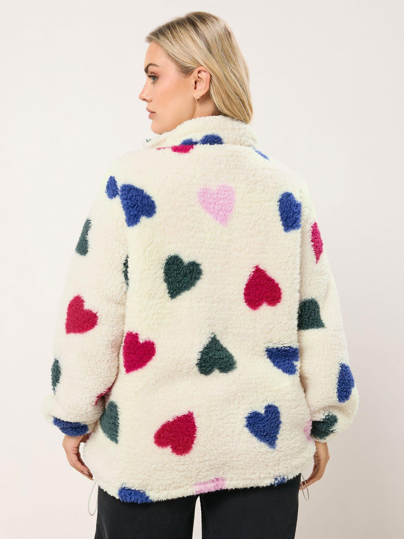 Image 2 of 4 of Yours Curve Colourful Hearts Sherpa Fleece - Natural