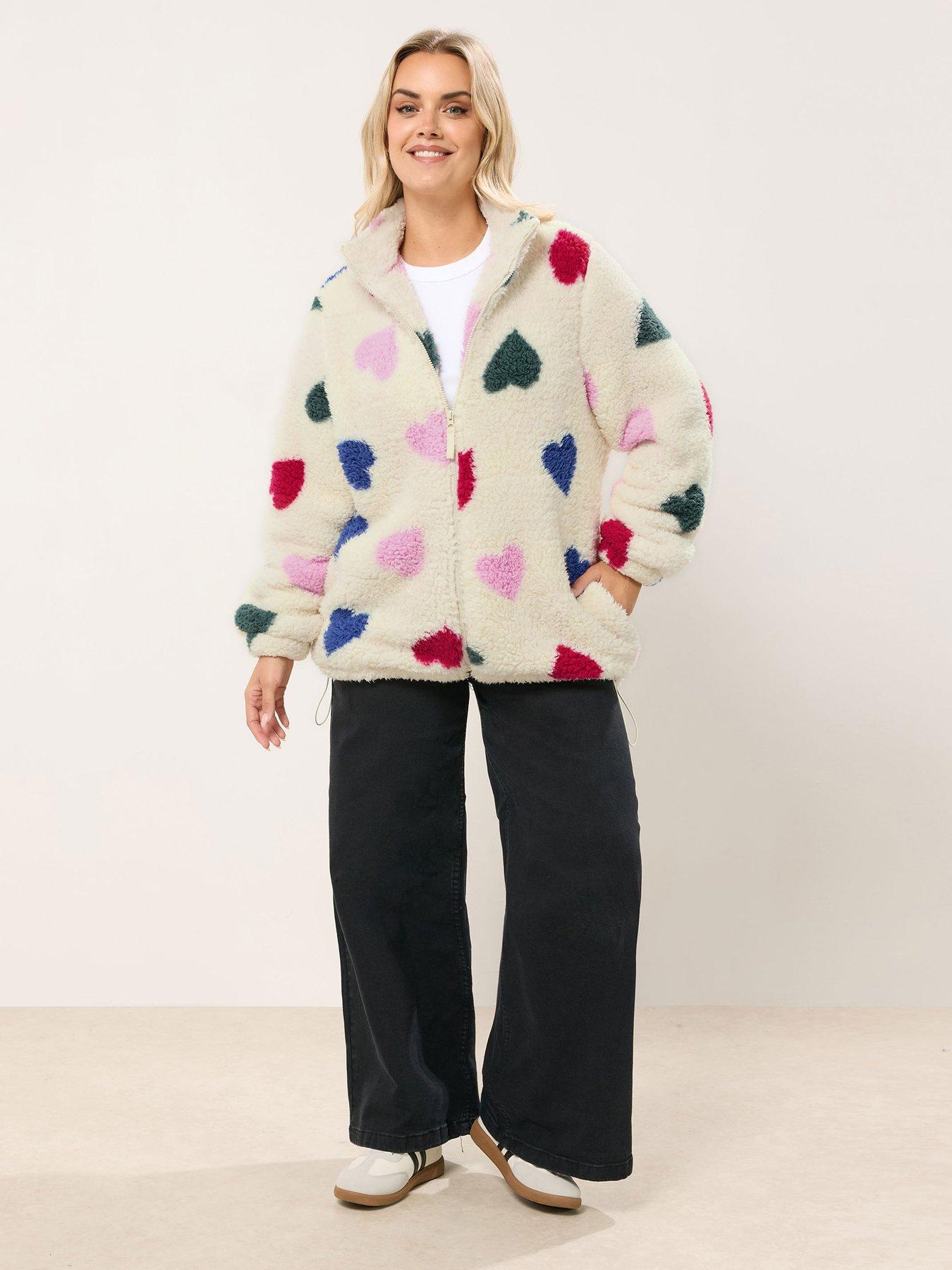 Image 3 of 4 of Yours Curve Colourful Hearts Sherpa Fleece - Natural