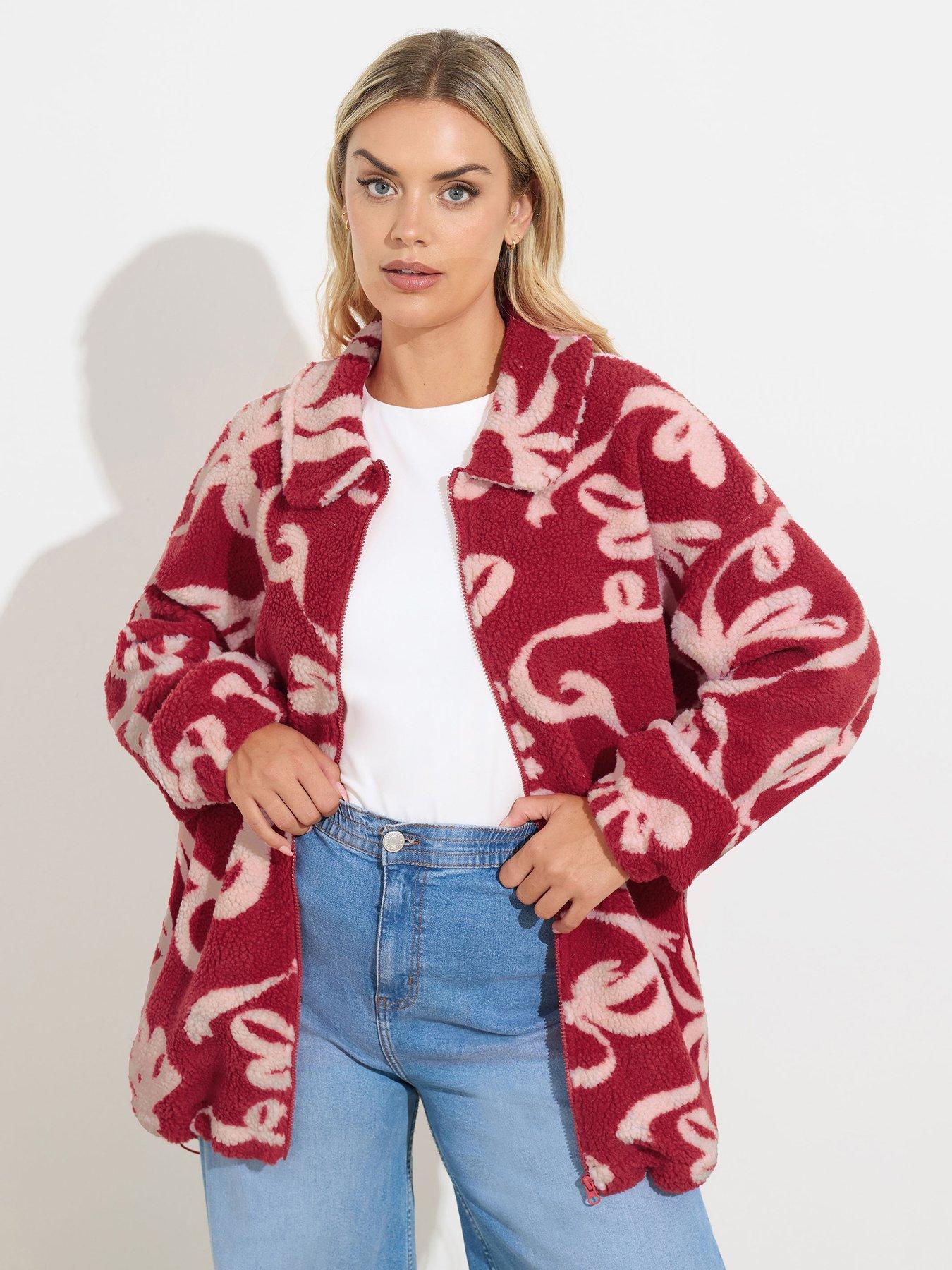 Yours Curve Borg Zip Trough Fleece - Red