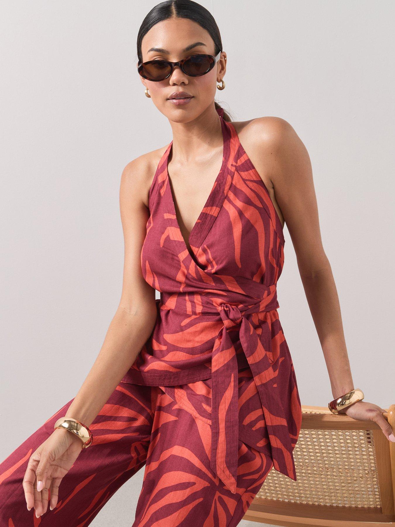The Very Collection Zebra Halter Neck Co Ord Top - Red