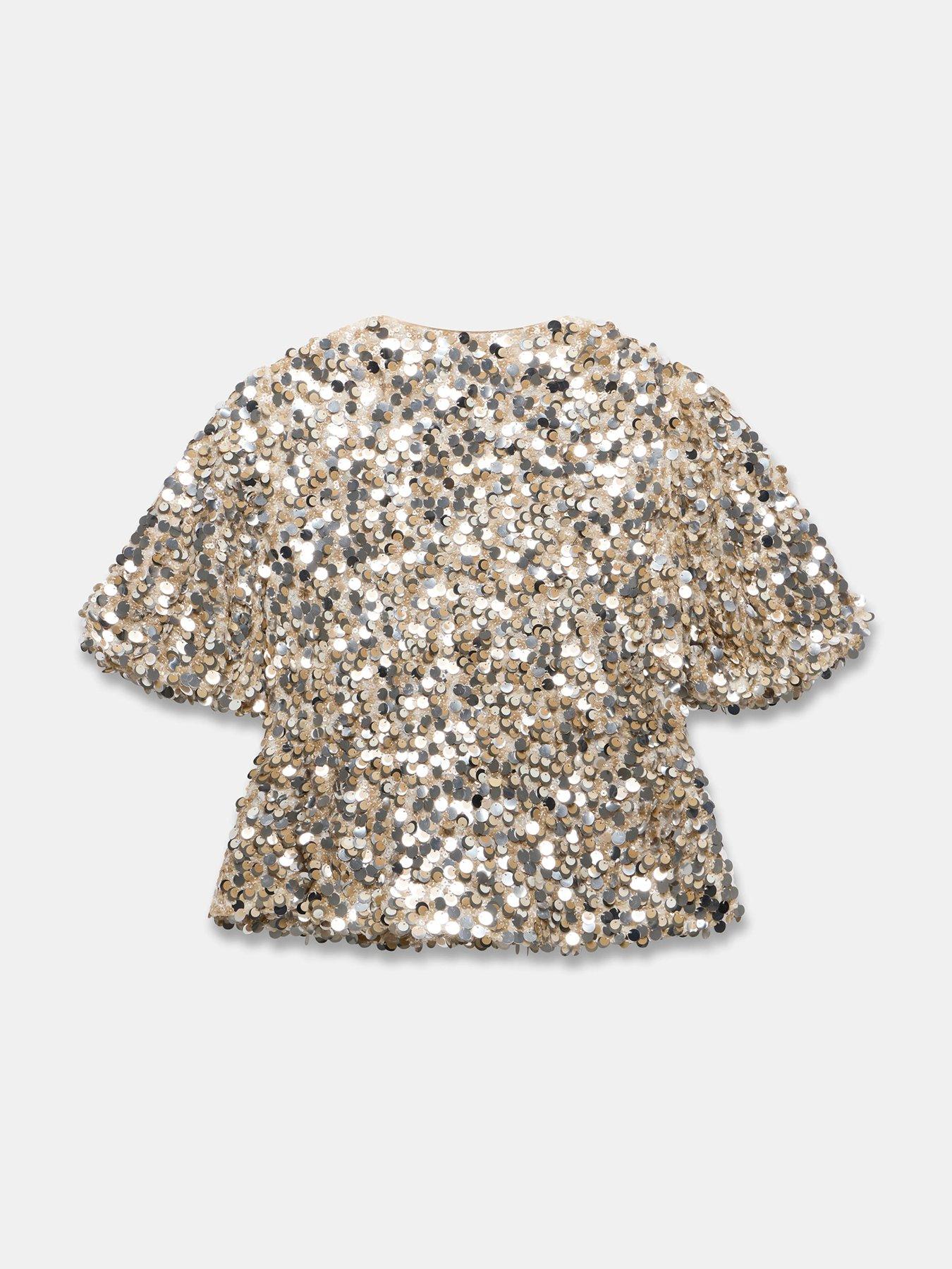  image of mint-velvet-sequin-puff-sleeve-top-silver