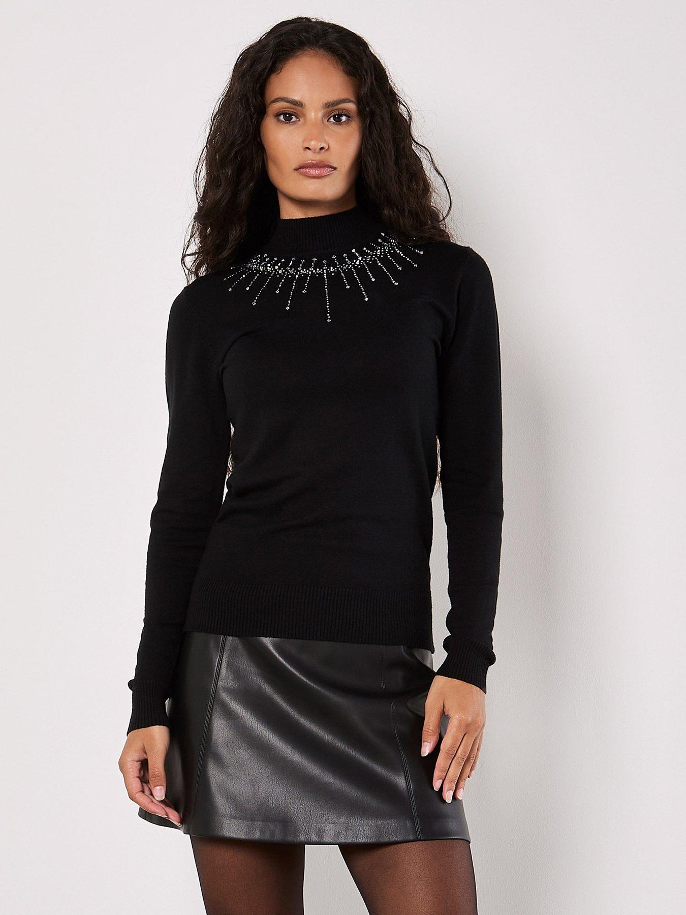 Apricot Apricot Gem And Stud Neckline Jumper