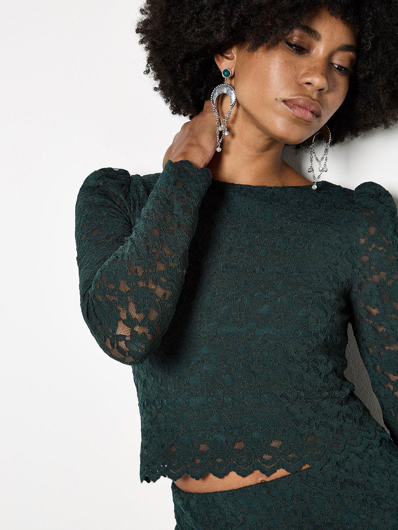  image of apricot-leaf-corded-lace-long-sleeve-top