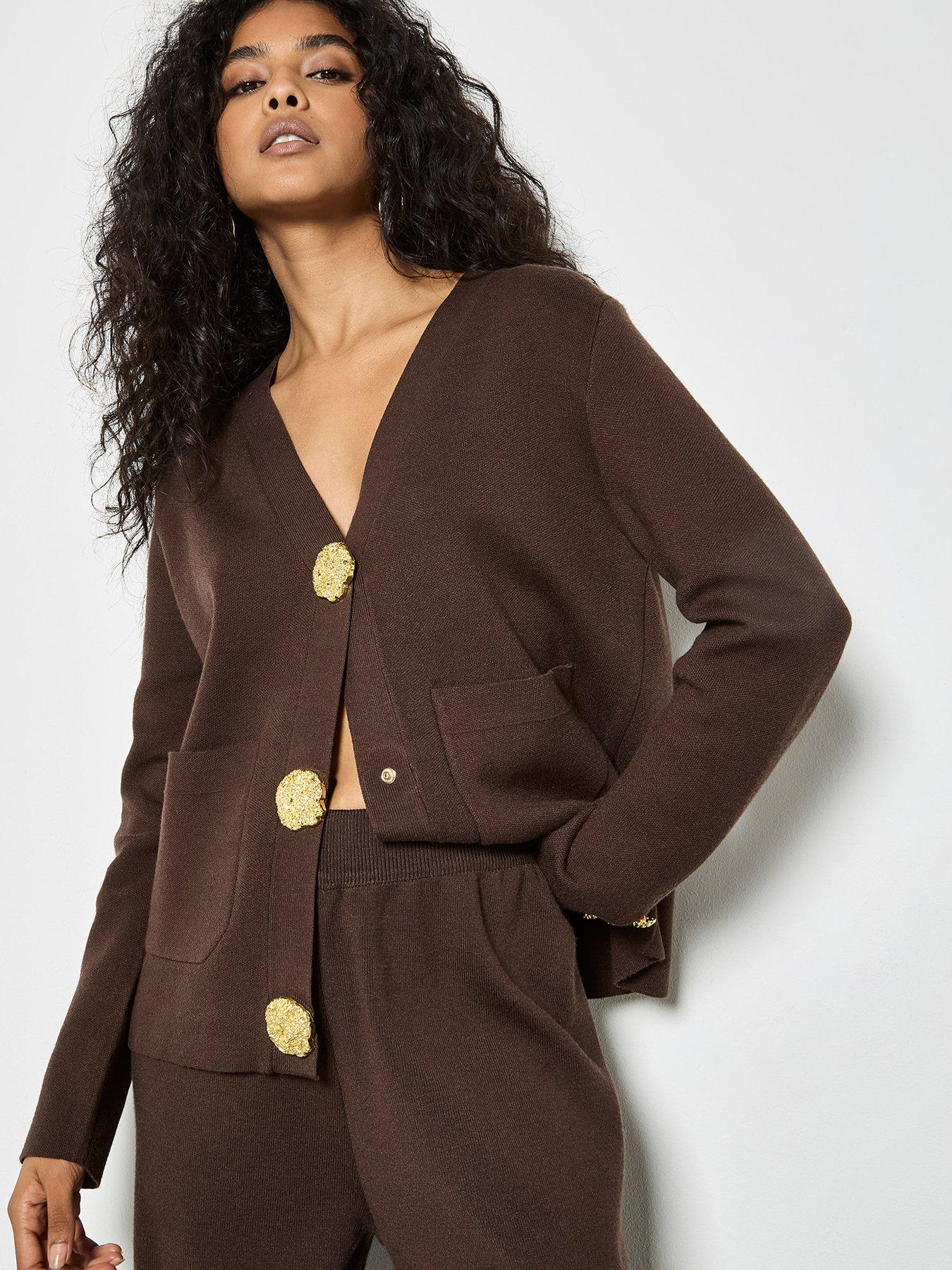 Apricot Hammered Metal Button Cardi