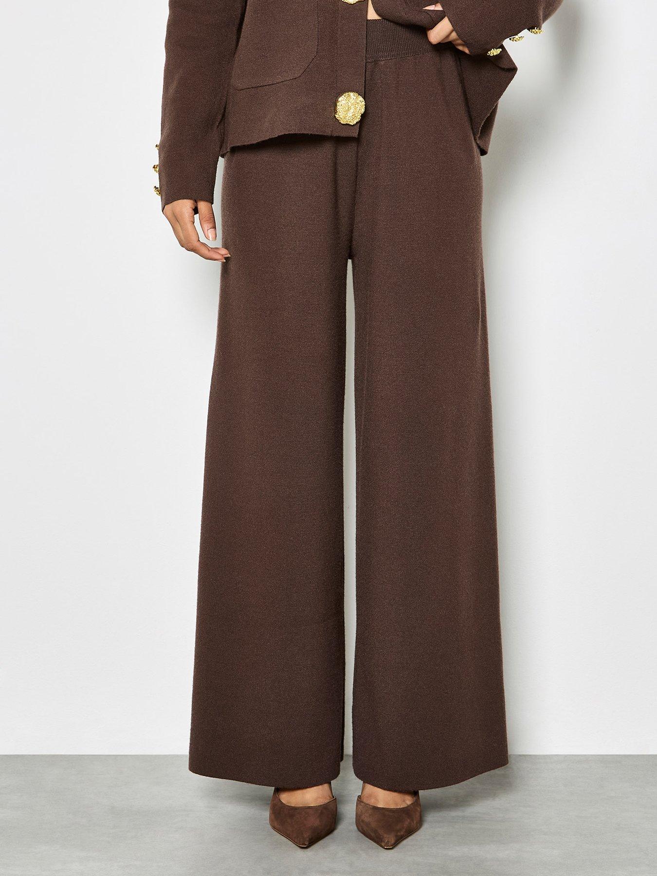  image of apricot-knitted-wide-leg-trousers