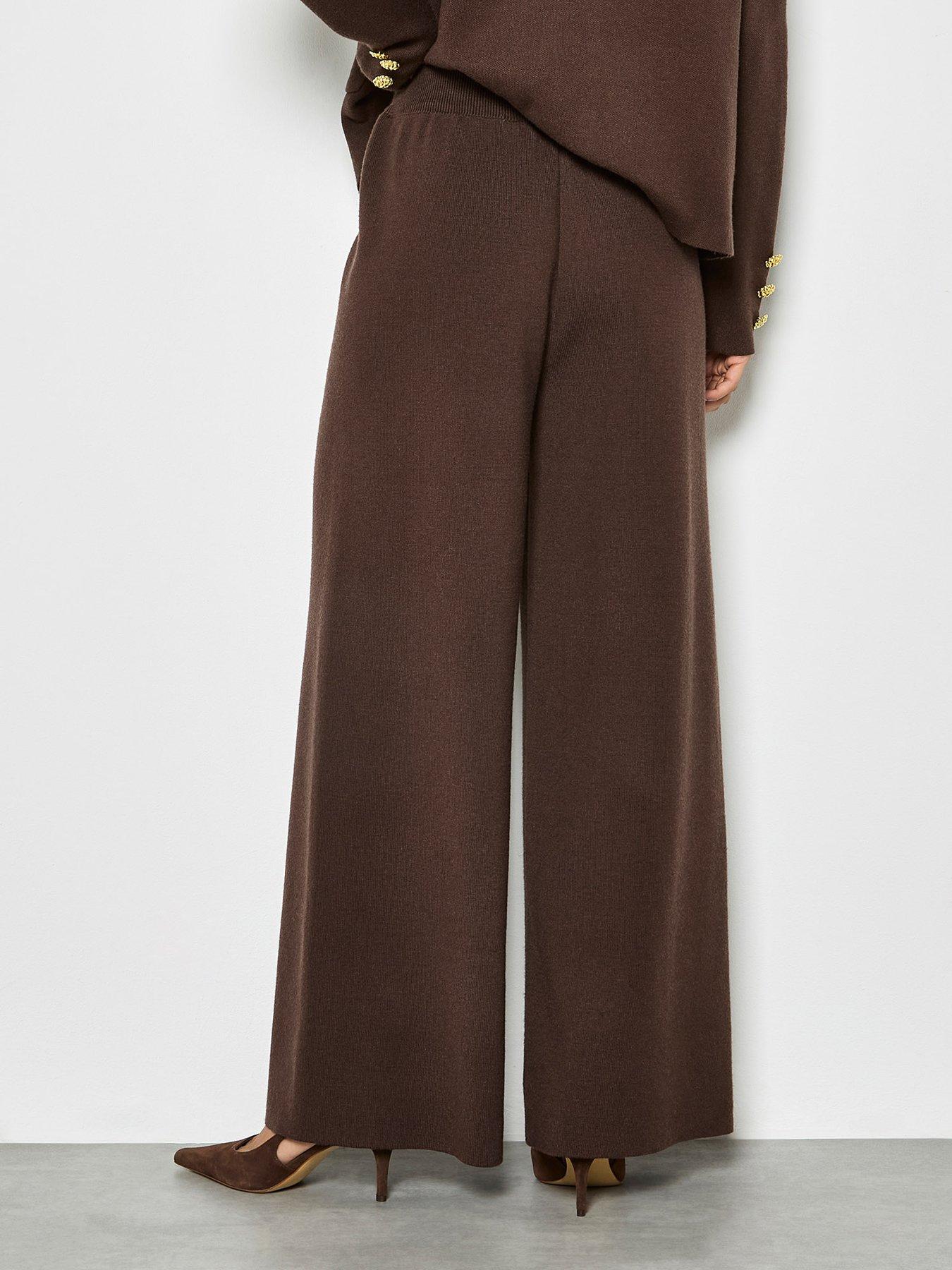  image of apricot-knitted-wide-leg-trousers