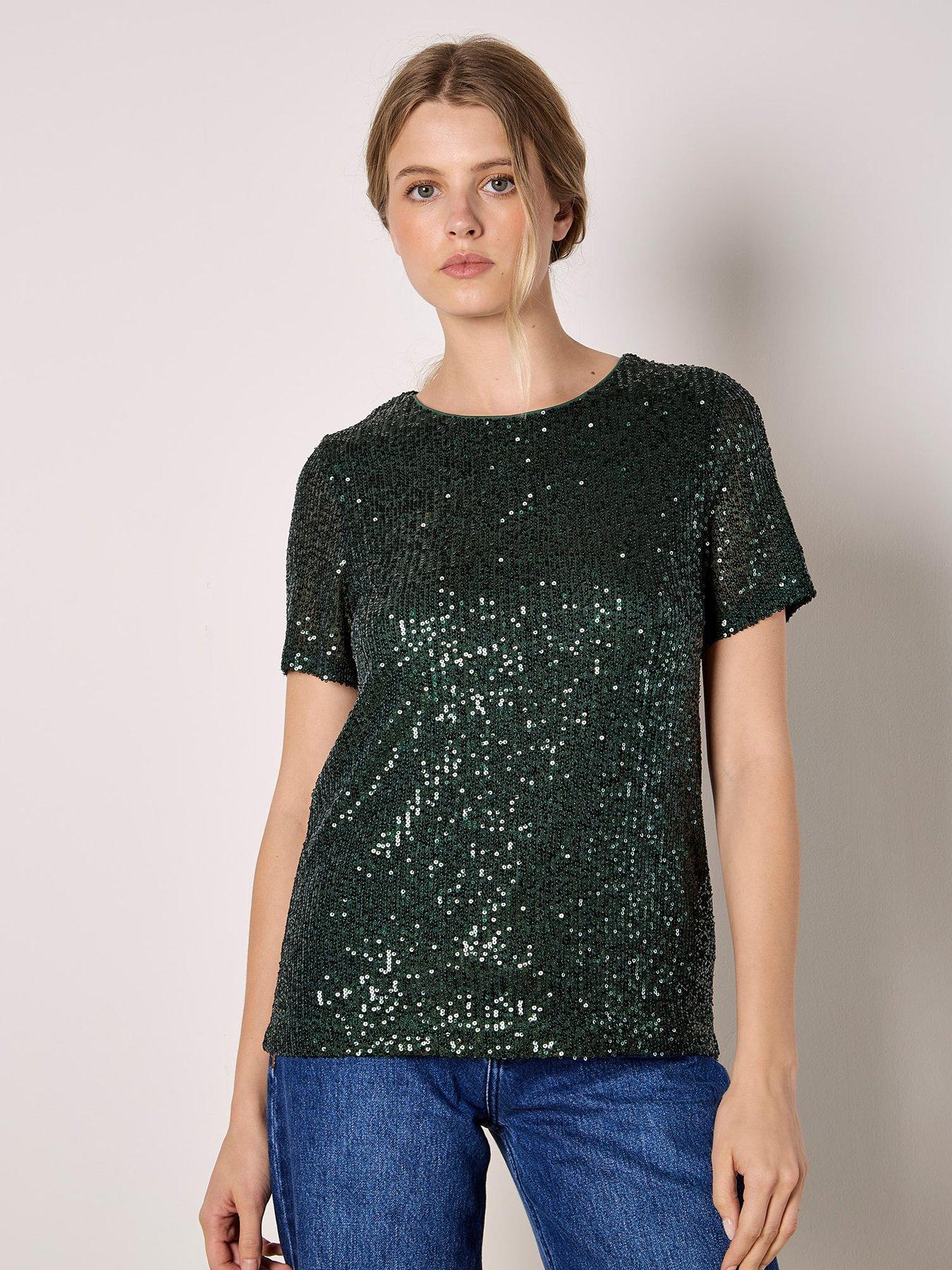 Apricot Sequin Lines Tee