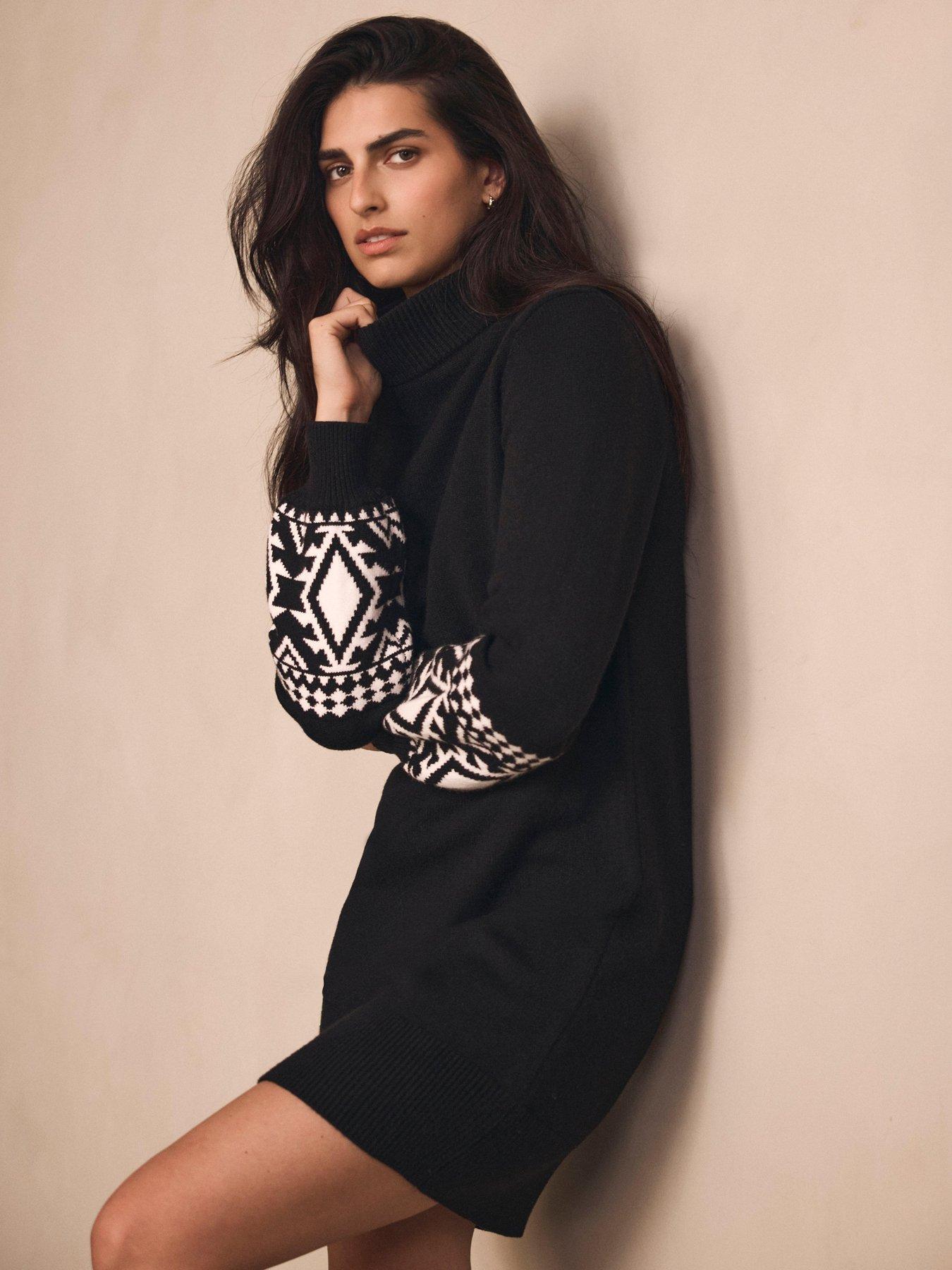  image of mint-velvet-graphic-cuff-mini-dress-black