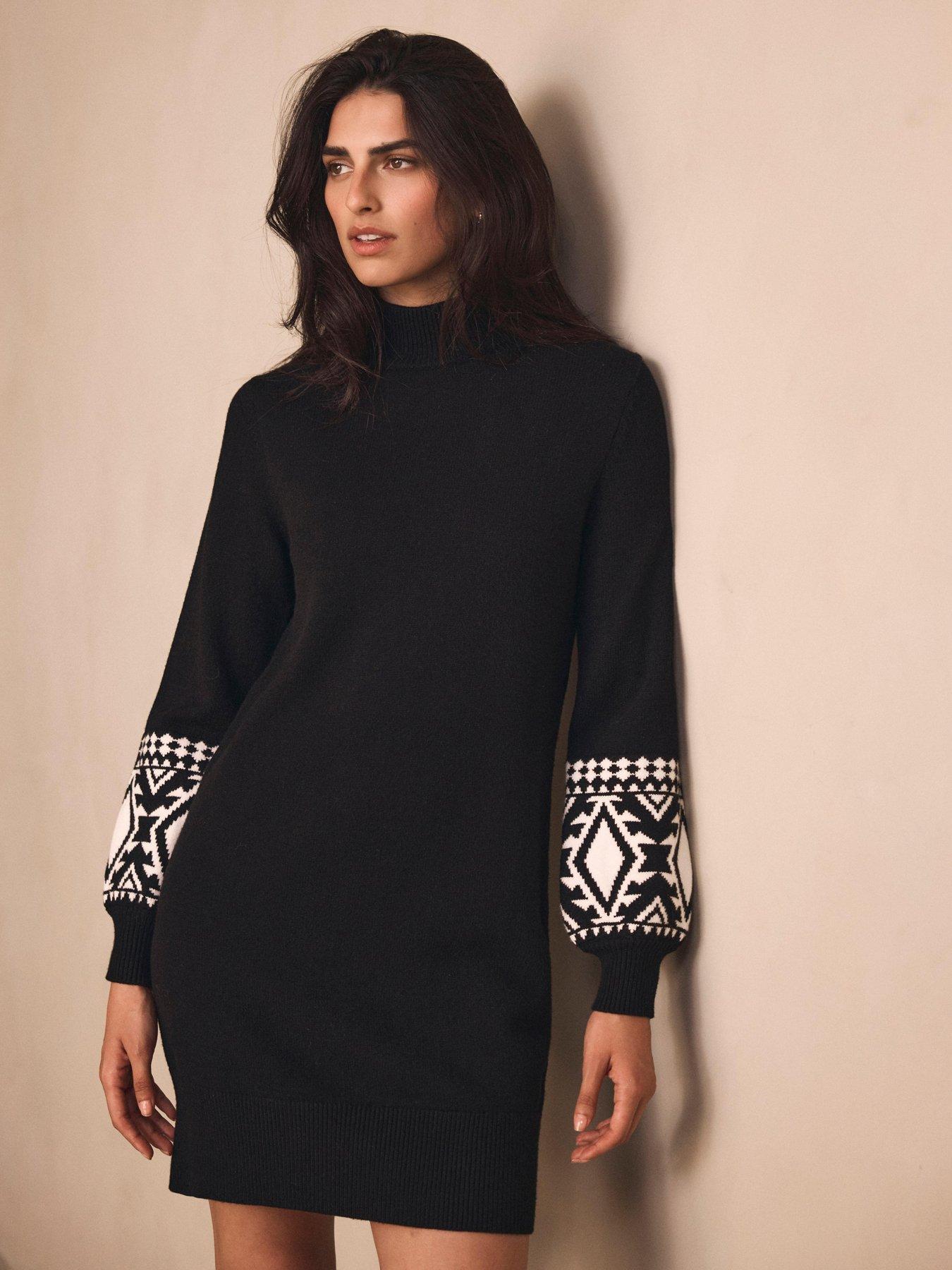  image of mint-velvet-graphic-cuff-mini-dress-black