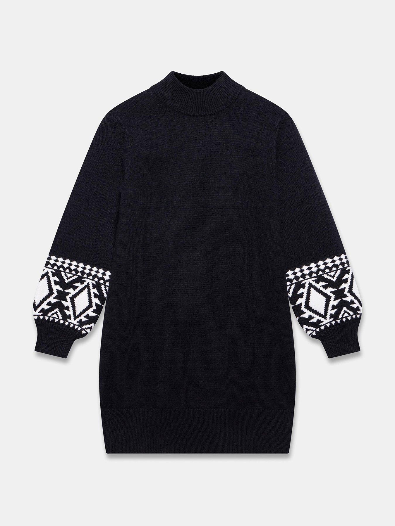  image of mint-velvet-graphic-cuff-mini-dress-black