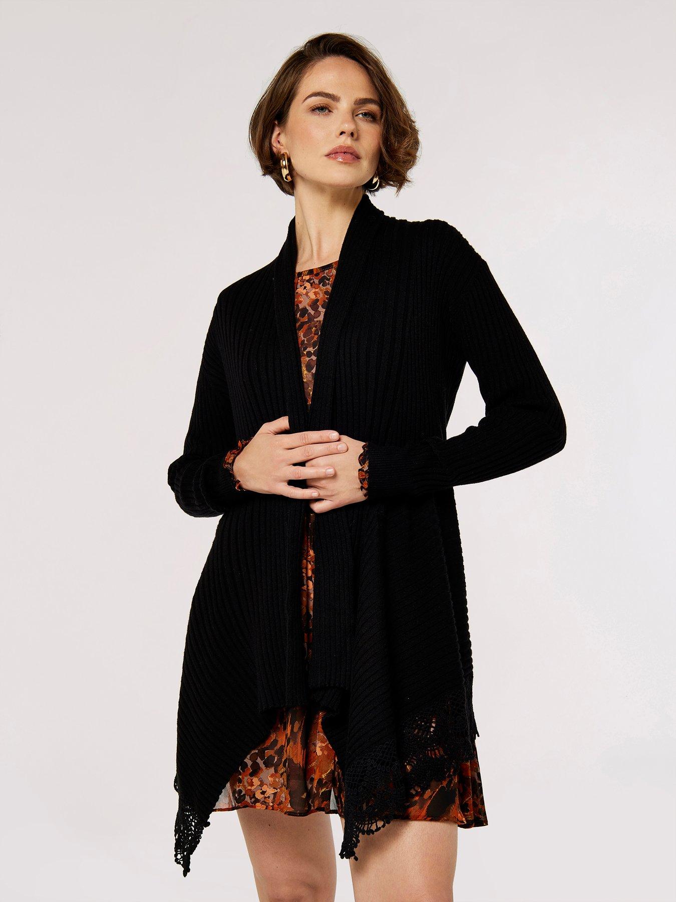 Image 1 of 4 of Apricot Ribbed Waterfall Crochet Edge Cardigan