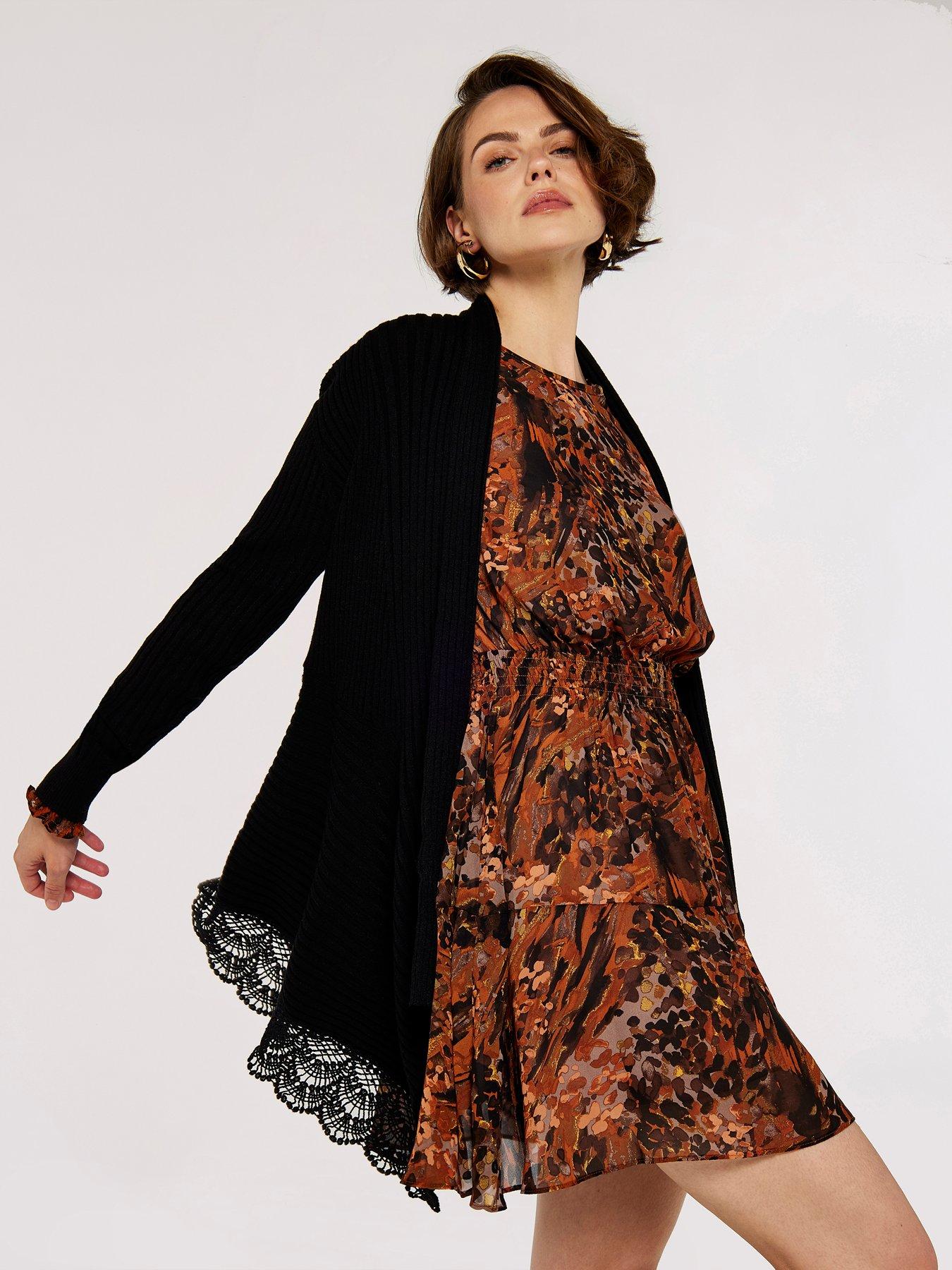  image of apricot-ribbed-waterfall-crochet-edge-cardigan