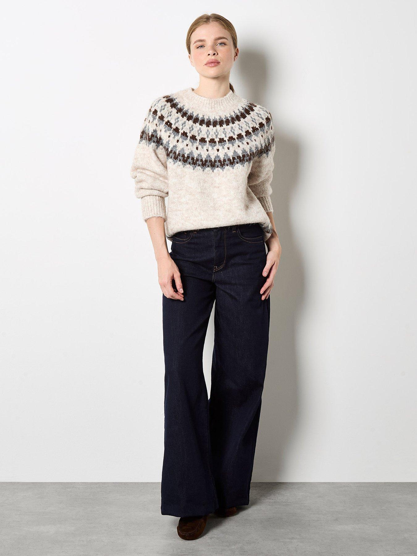  image of apricot-fairisle-neckline-edging-jumper