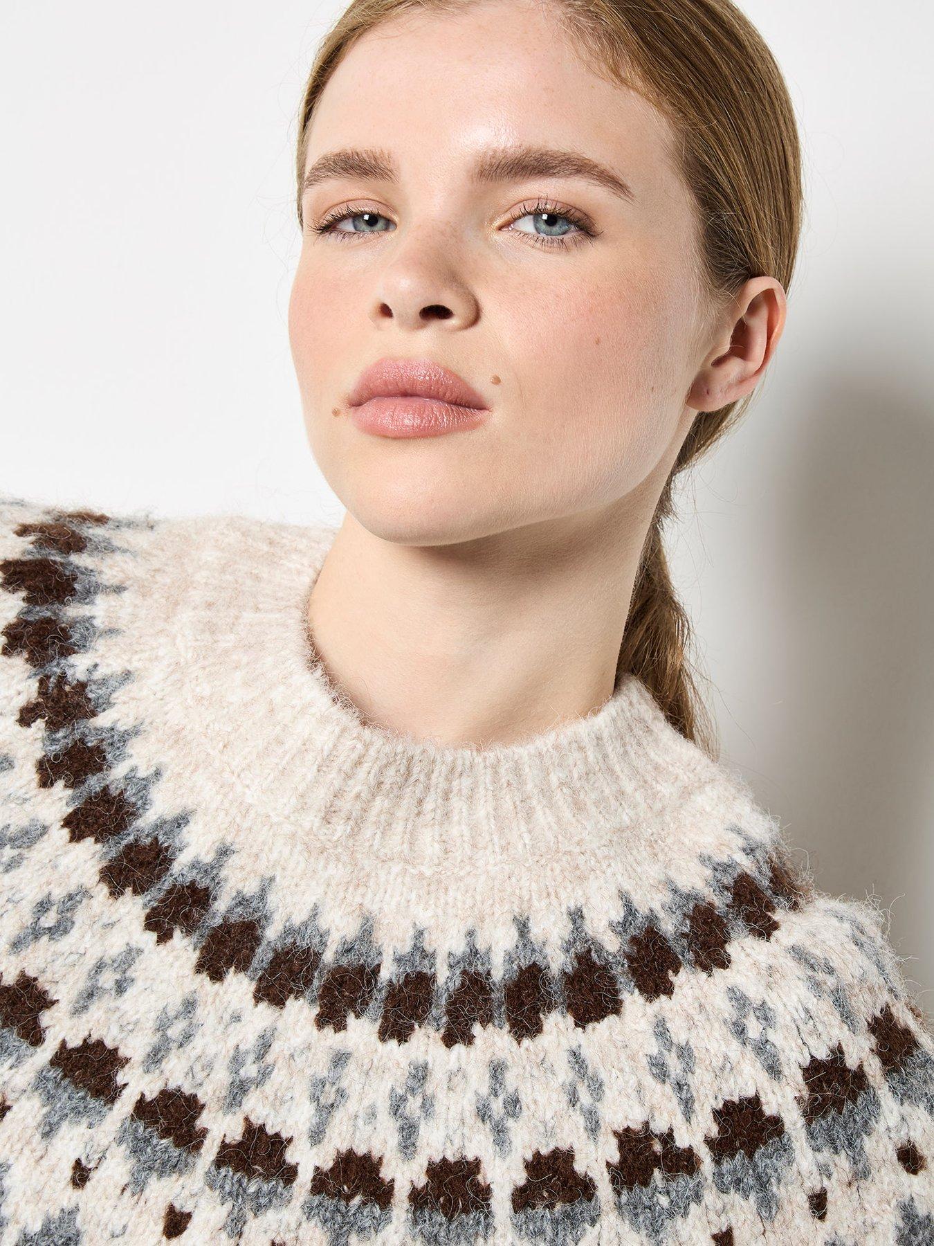  image of apricot-fairisle-neckline-edging-jumper