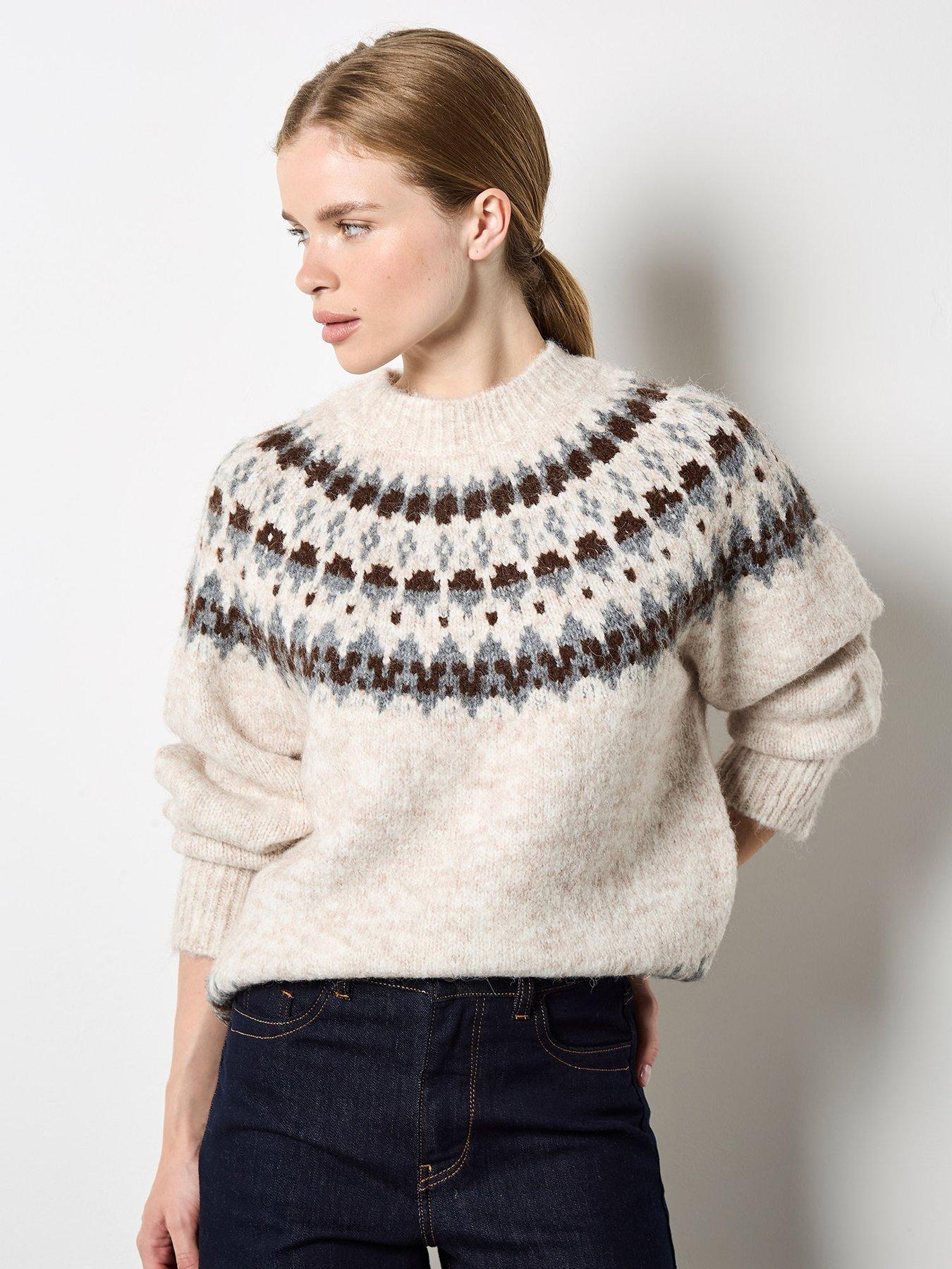  image of apricot-fairisle-neckline-edging-jumper