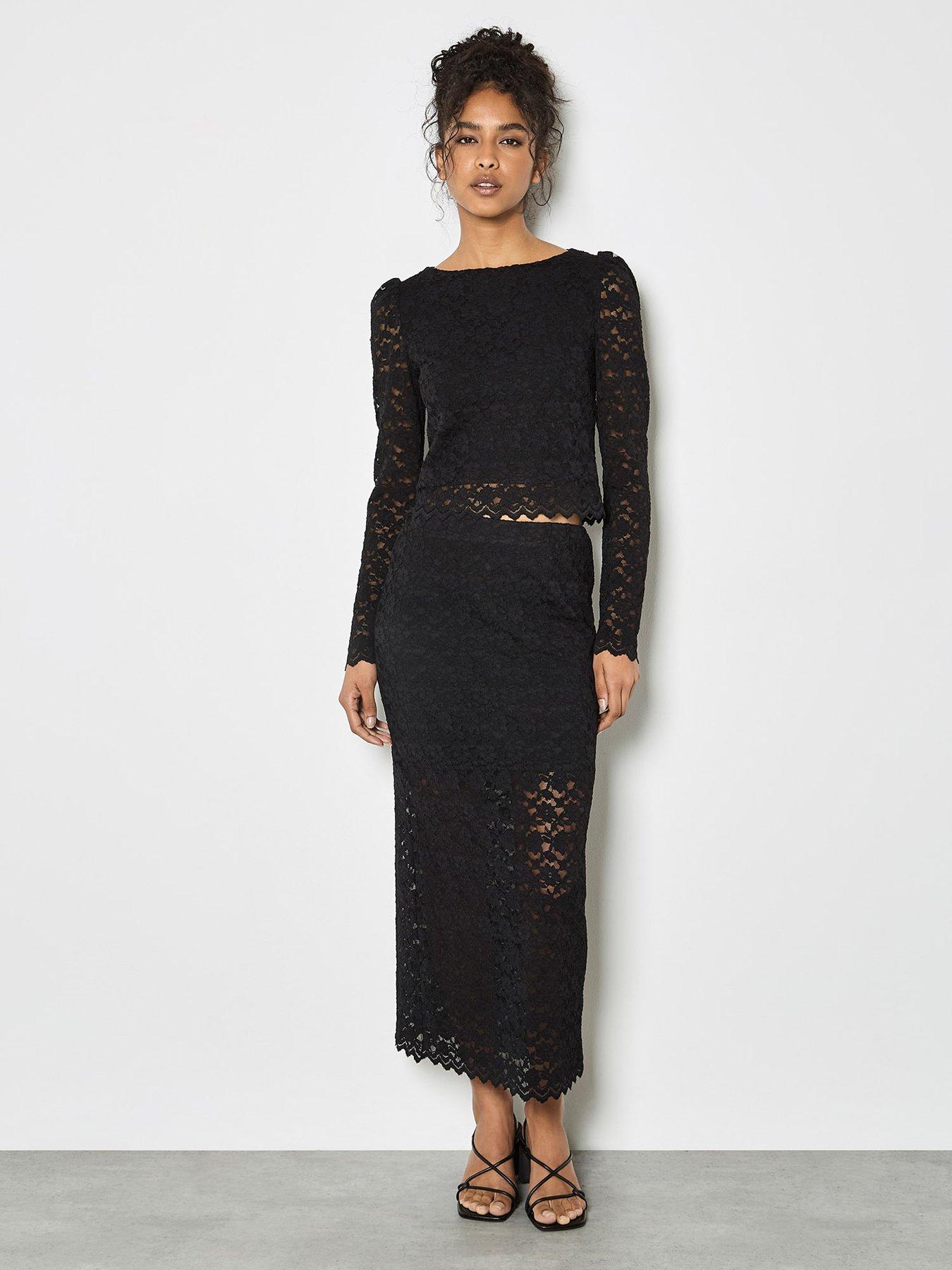  image of apricot-leaf-corded-lace-long-sleeve-top