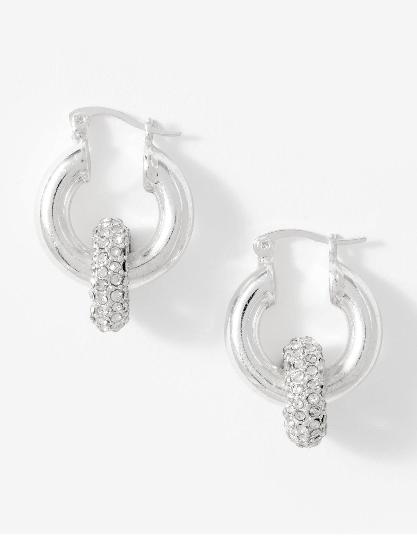  image of mint-velvet-pave-hoop-earrings-silver-tone