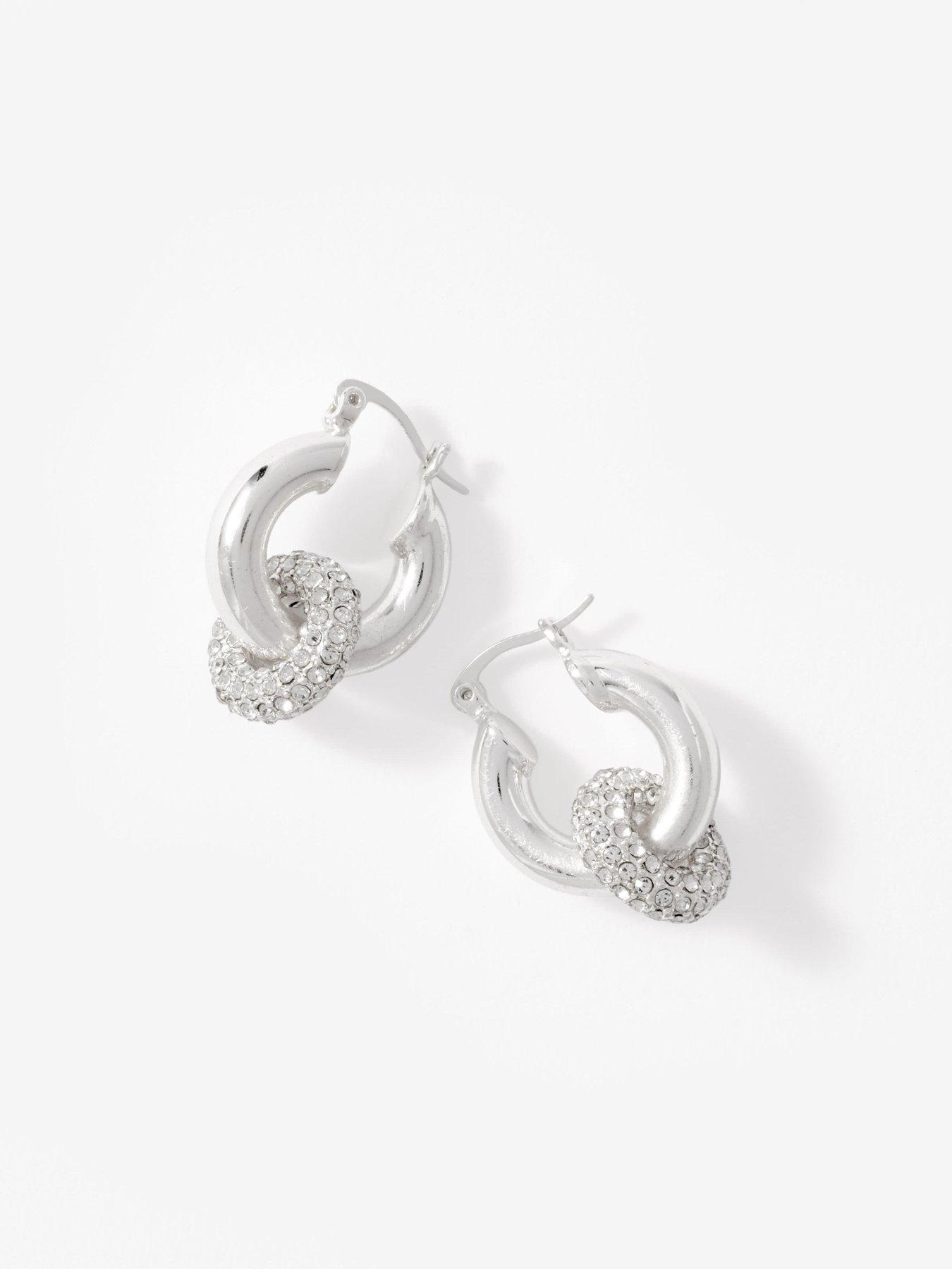  image of mint-velvet-pave-hoop-earrings-silver-tone