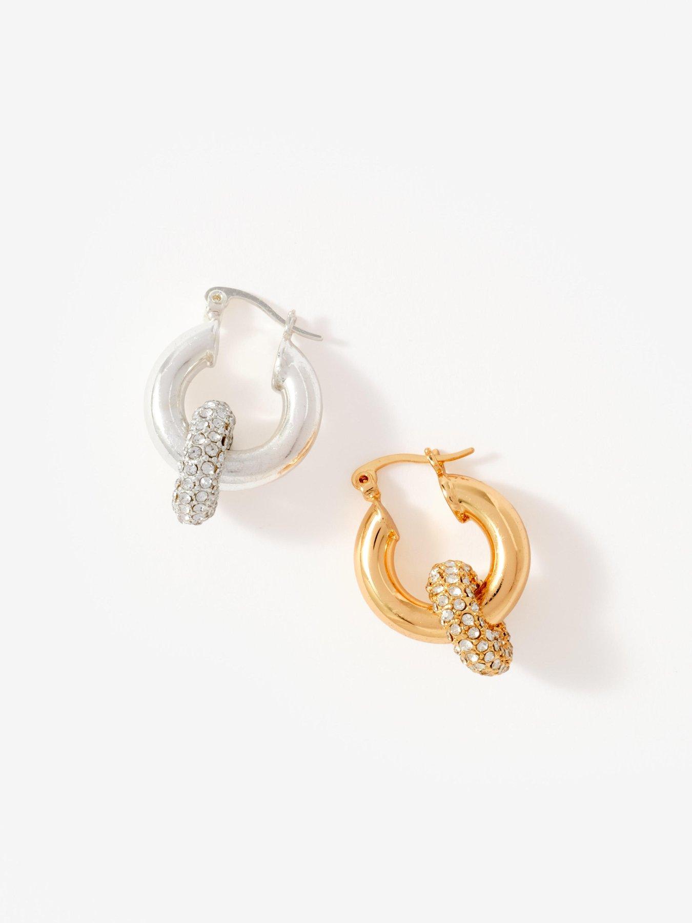  image of mint-velvet-pave-hoop-earrings-silver-tone