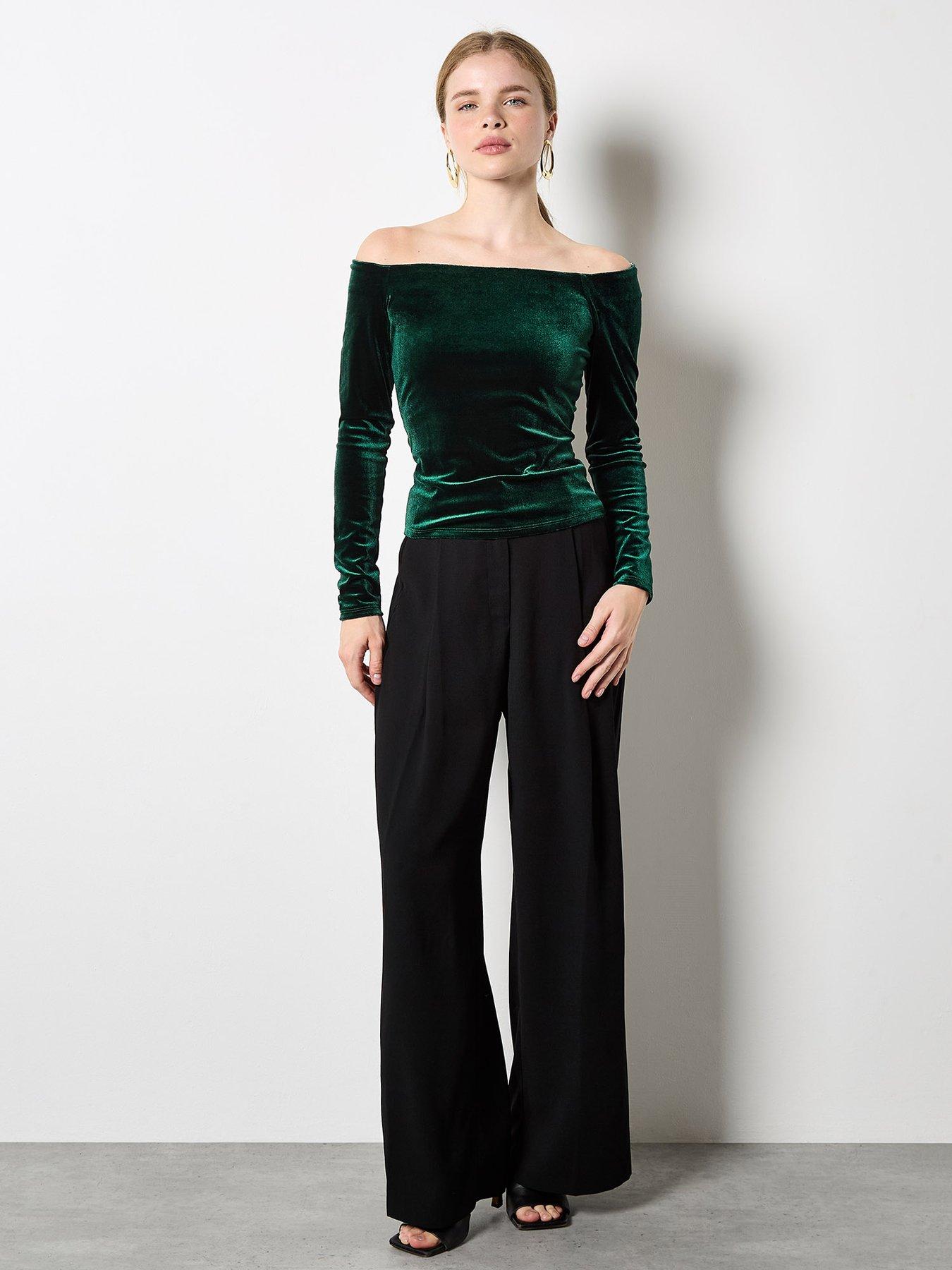 Image 3 of 4 of Apricot Velvet Bardot Long Sleeve Top