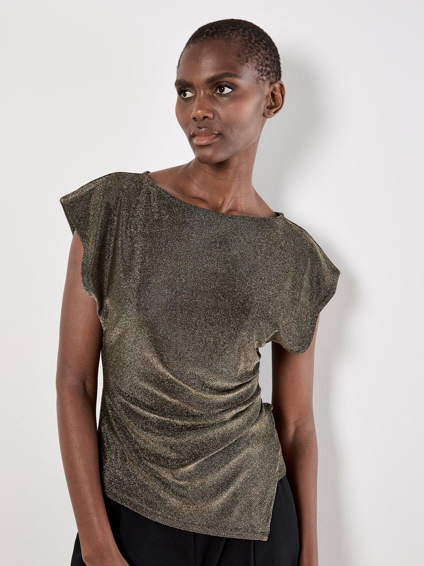 apricot-sparkle-side-ruched-wrap-top