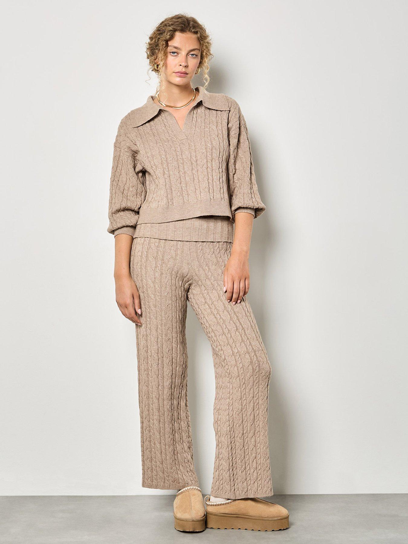 Apricot Cable Fold Over Wide Leg Trouser