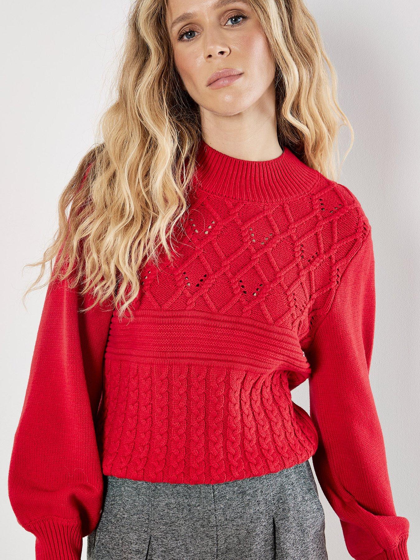 Apricot Multicable Mock Neck Jumper