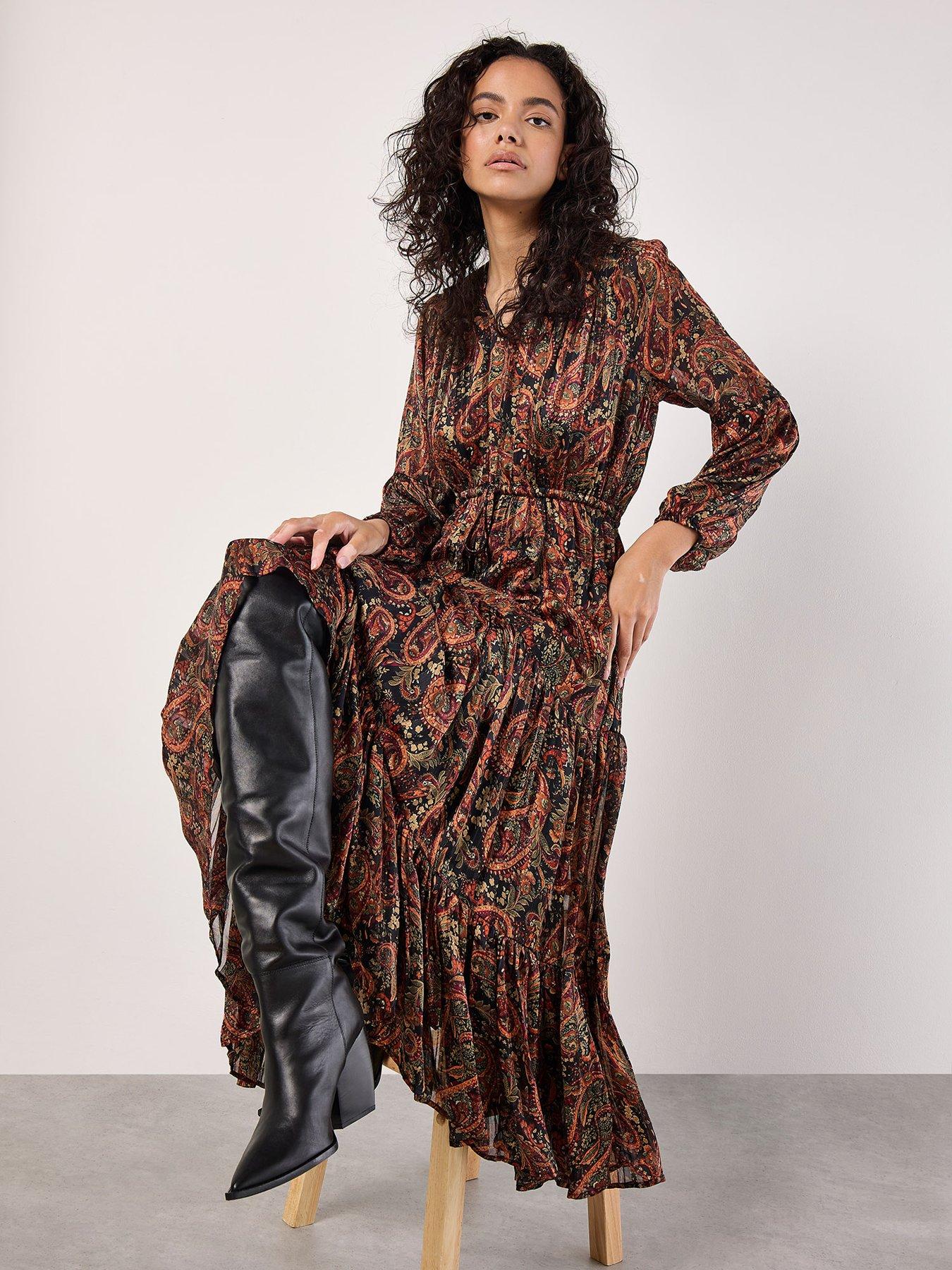 Apricot Apricot Painterly Lurex Paisley Midaxi Dress
