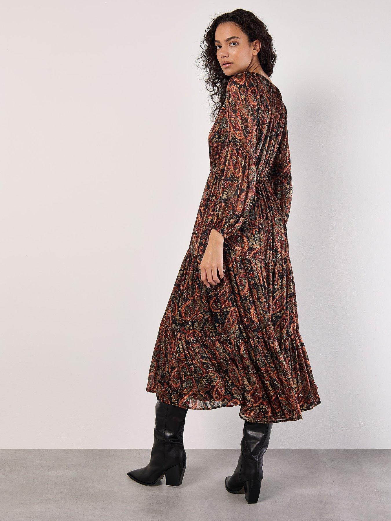  image of apricot-painterly-lurex-paisley-midaxi-dress