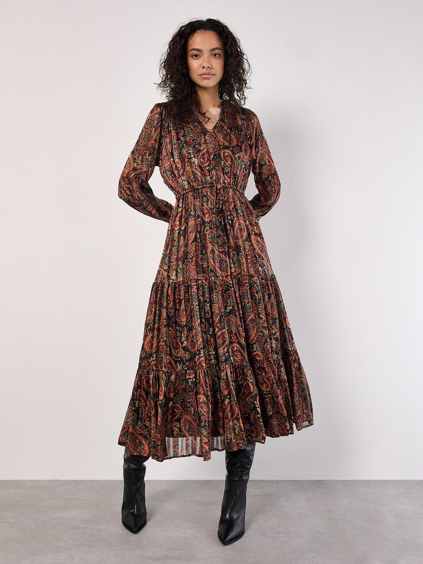  image of apricot-painterly-lurex-paisley-midaxi-dress