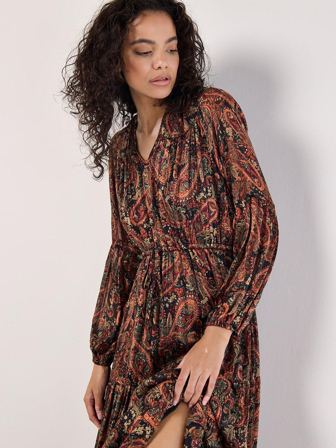  image of apricot-painterly-lurex-paisley-midaxi-dress