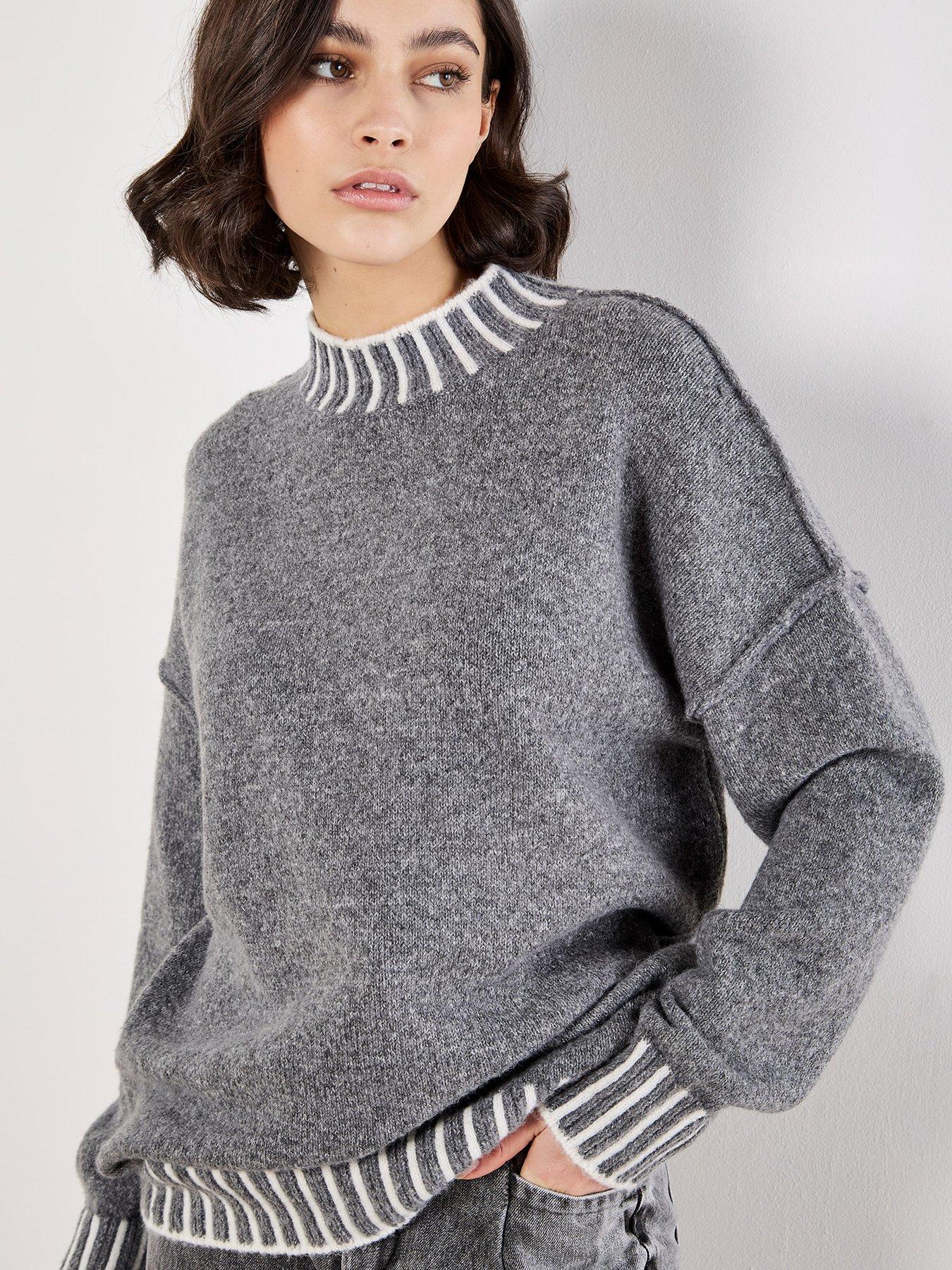  image of apricot-stripe-mock-neck-hem-chunky-jumper