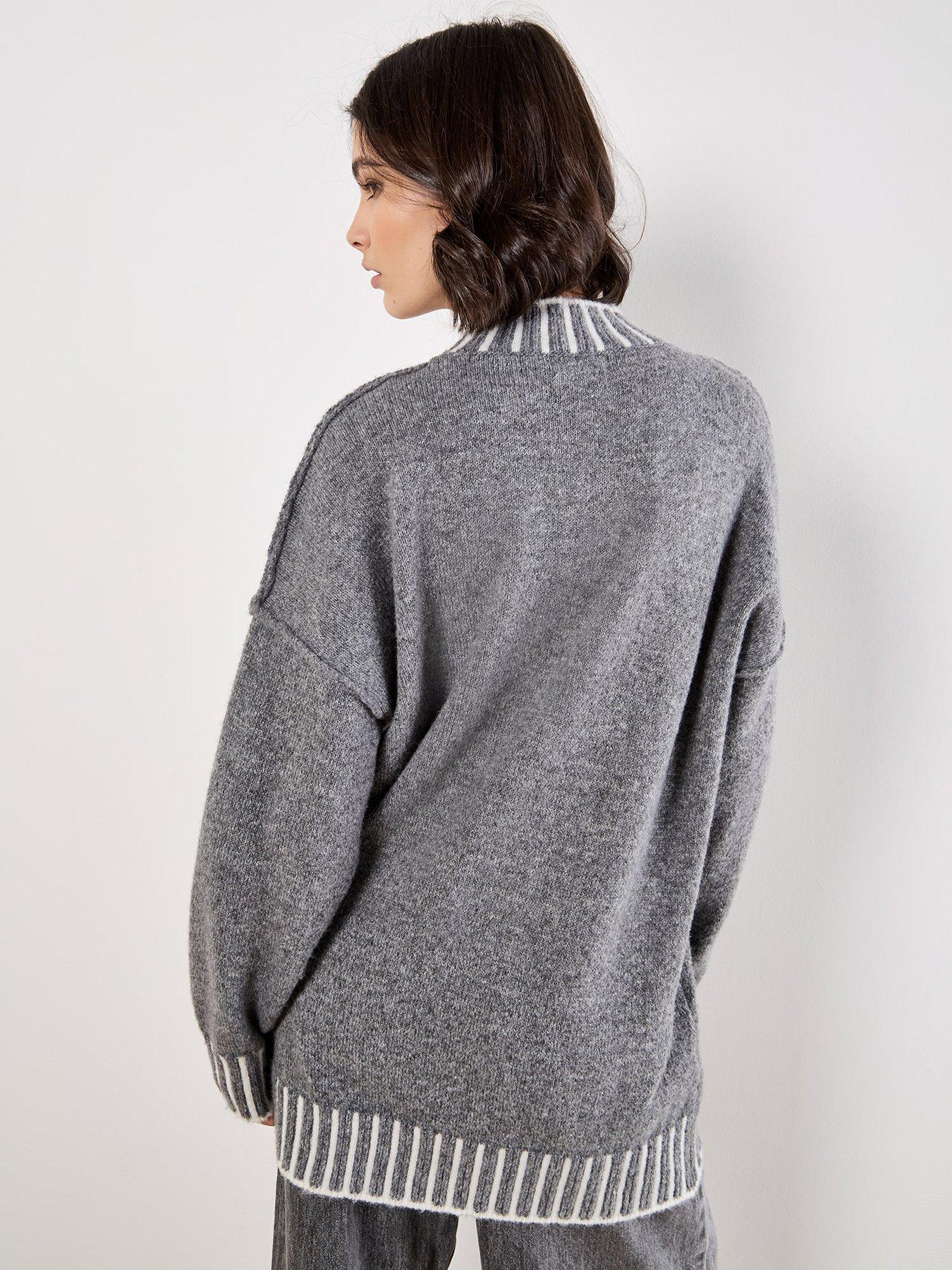 stillFront image of apricot-stripe-mock-neck-hem-chunky-jumper