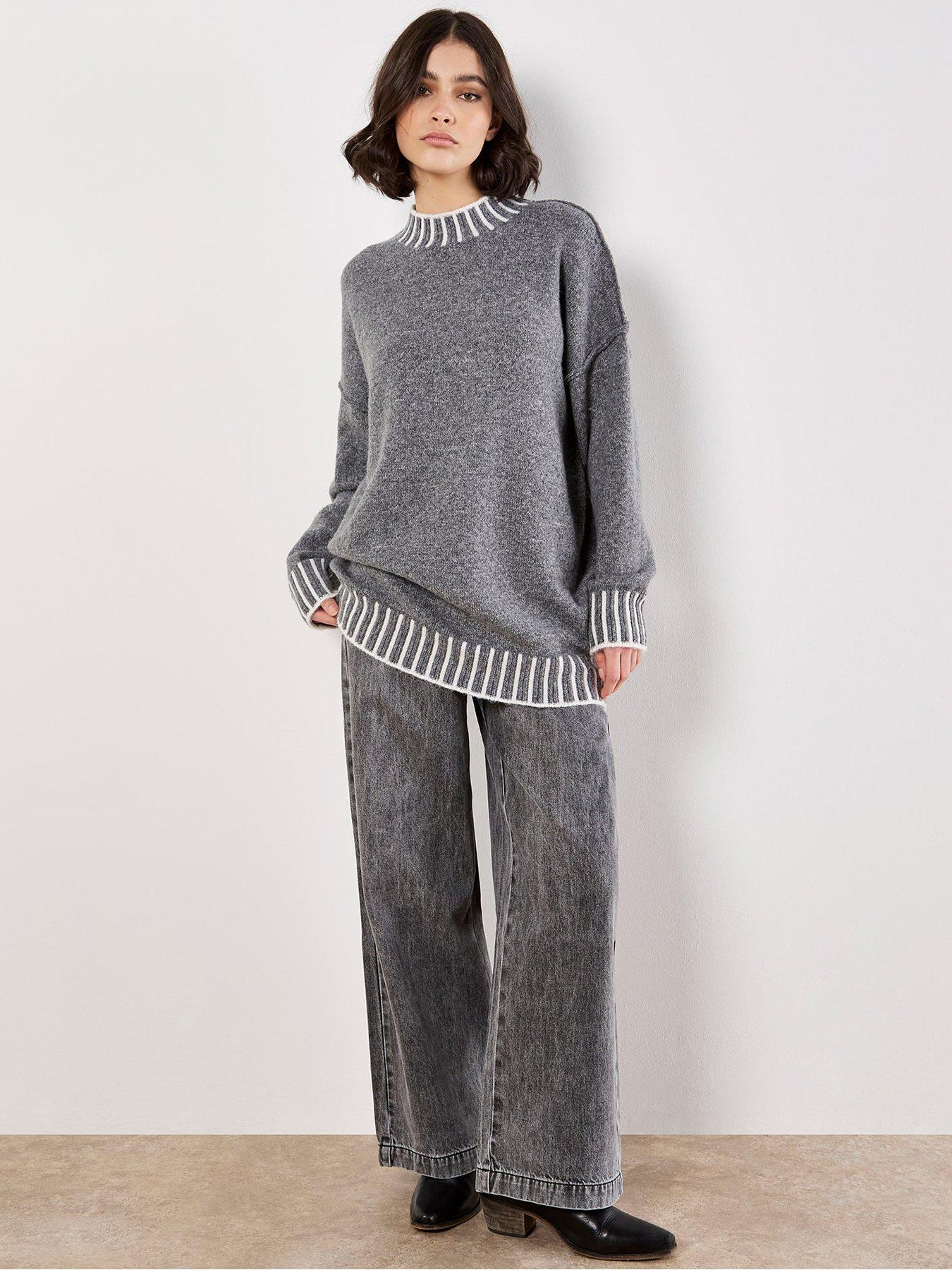  image of apricot-stripe-mock-neck-hem-chunky-jumper