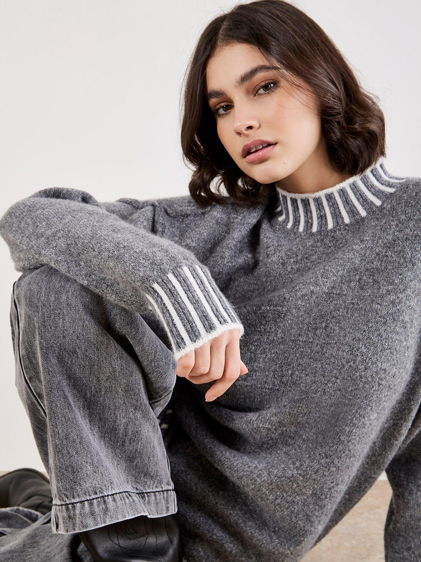  image of apricot-stripe-mock-neck-hem-chunky-jumper