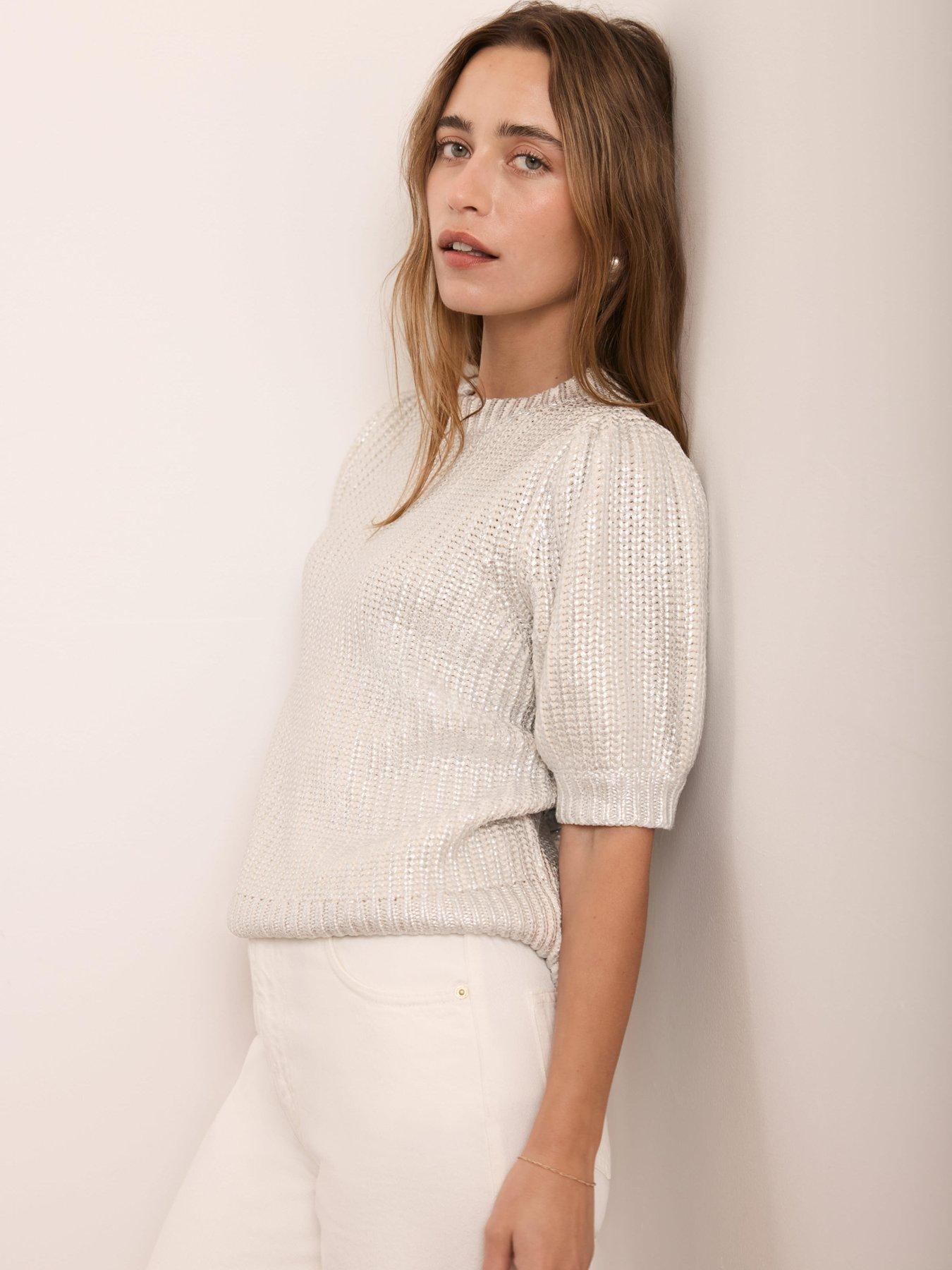  image of mint-velvet-foil-print-knit-top-silver