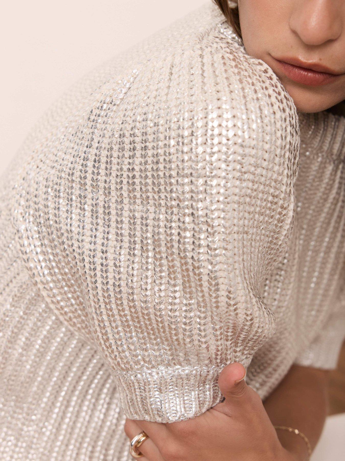  image of mint-velvet-foil-print-knit-top-silver